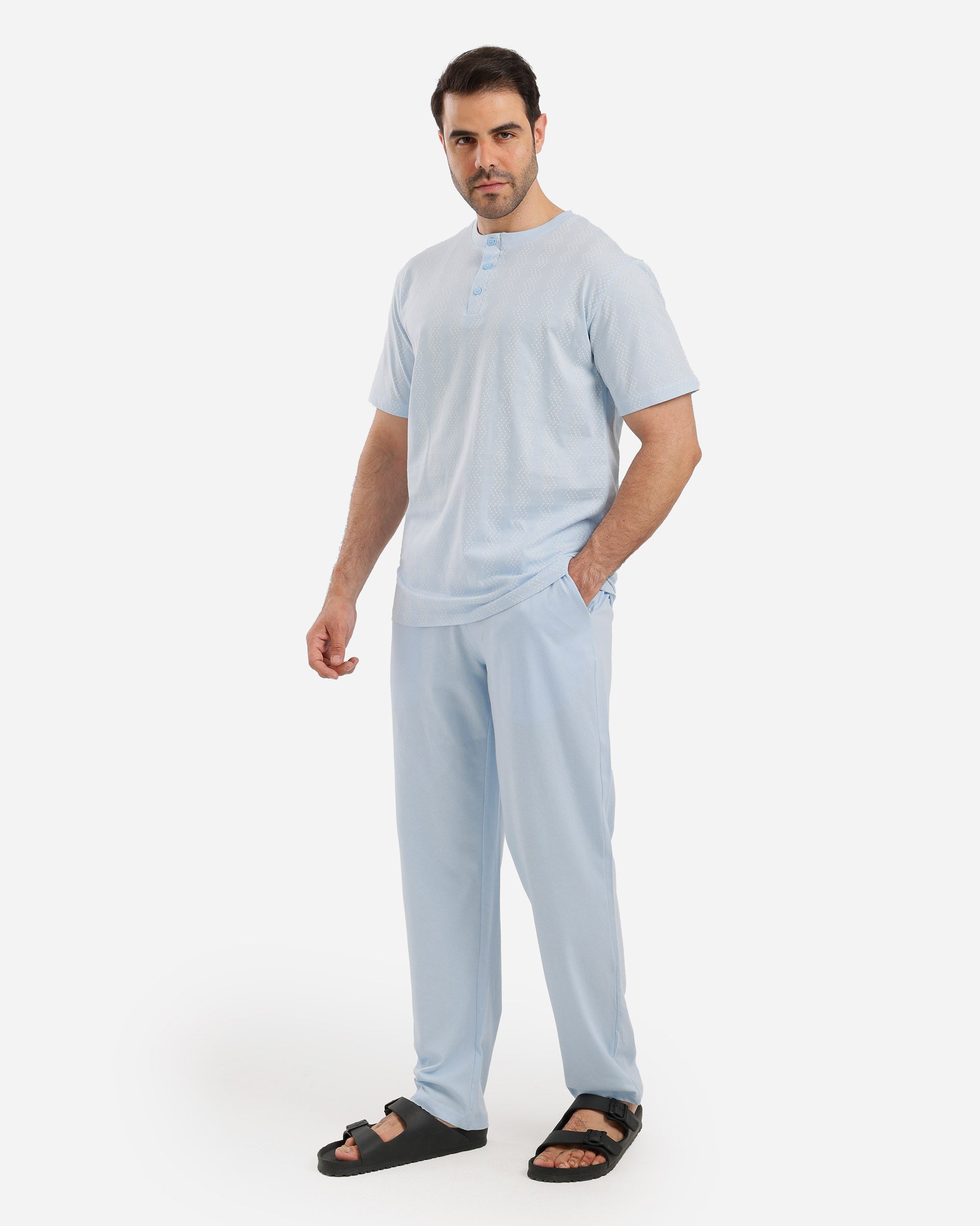 بيجاما نص كم مطبوع بنطلون ساده