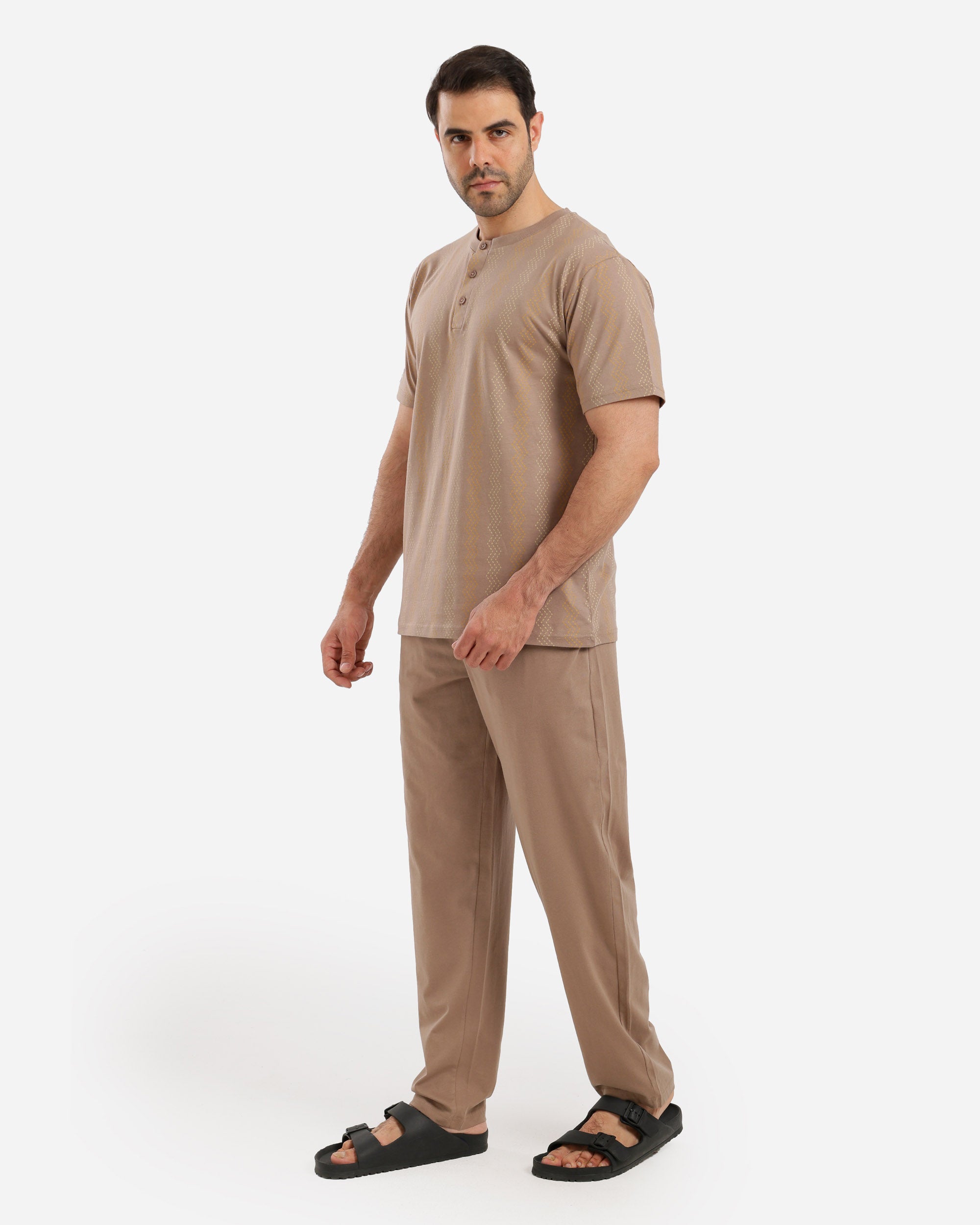 بيجاما نص كم مطبوع بنطلون ساده
