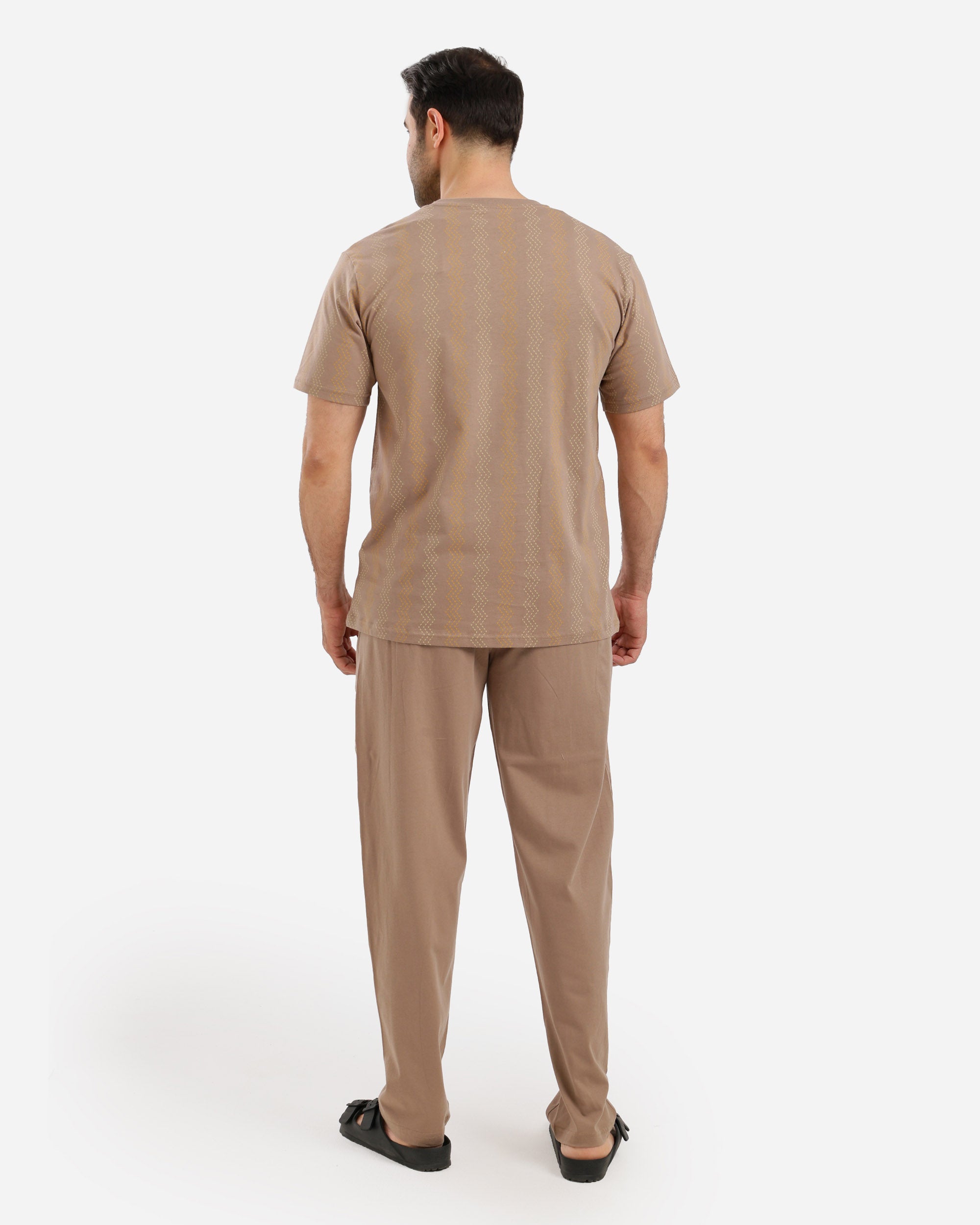 بيجاما نص كم مطبوع بنطلون ساده