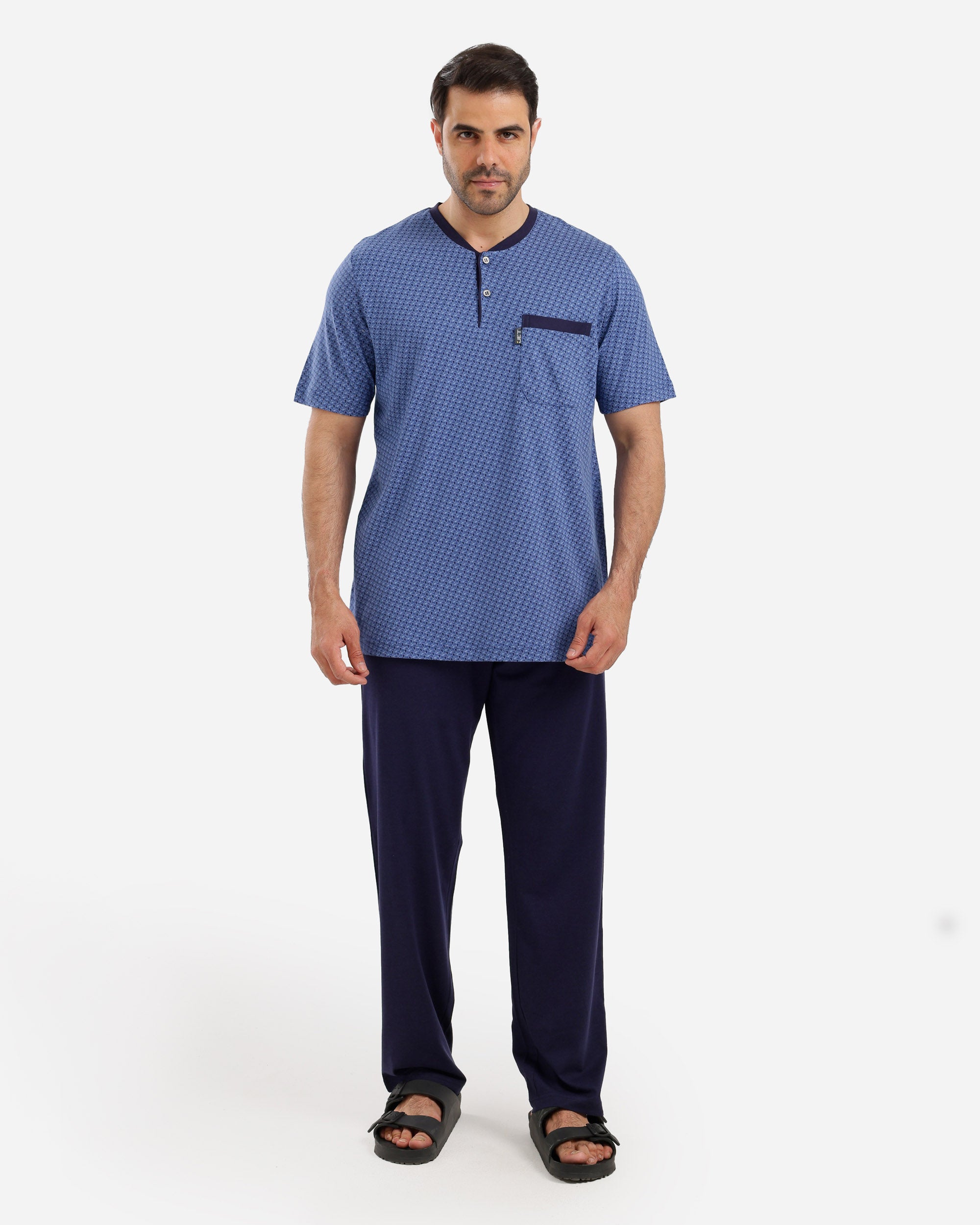 بيجاما نص كم مصبوغ مطبوع بنطلون ساده