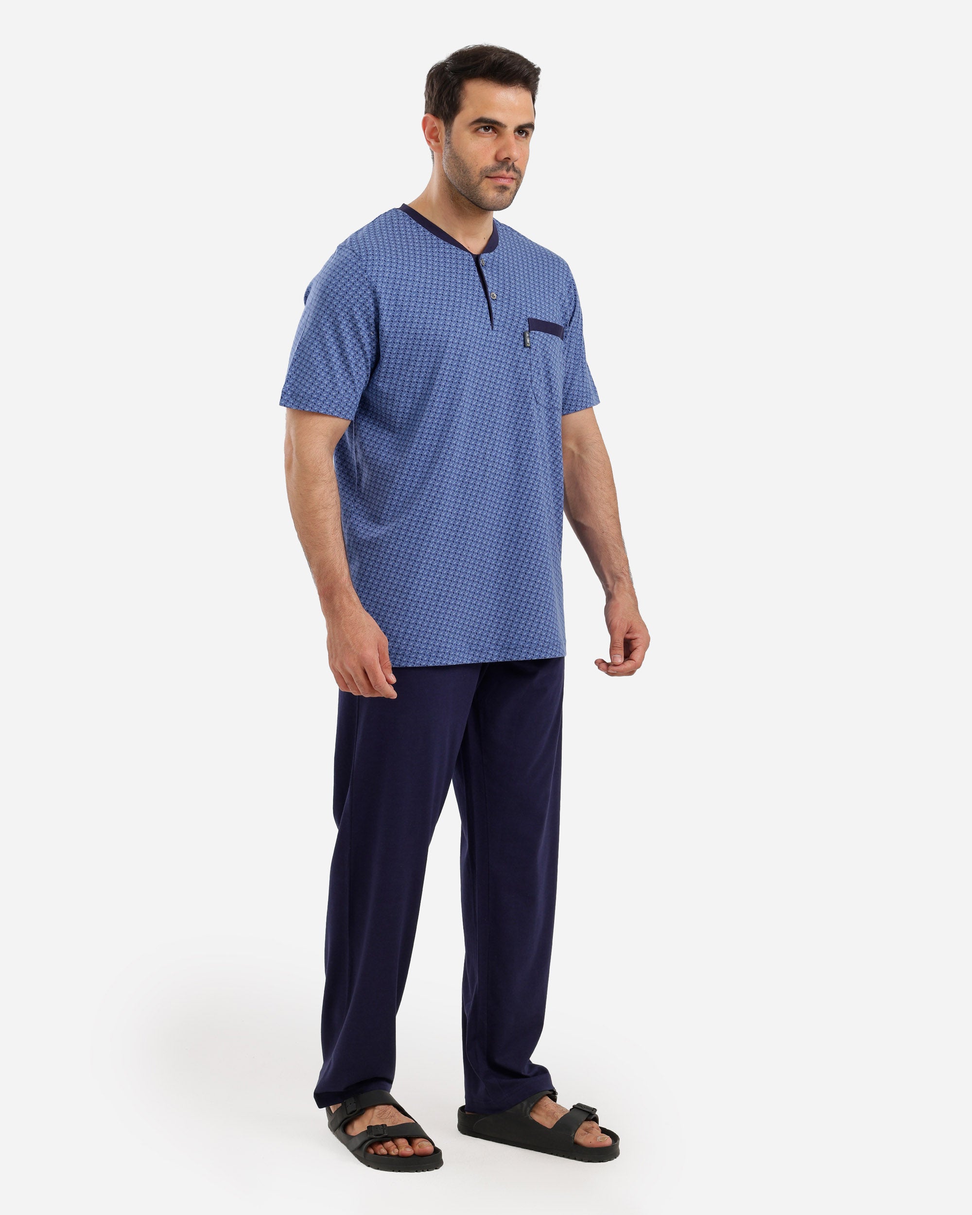 بيجاما نص كم مصبوغ مطبوع بنطلون ساده