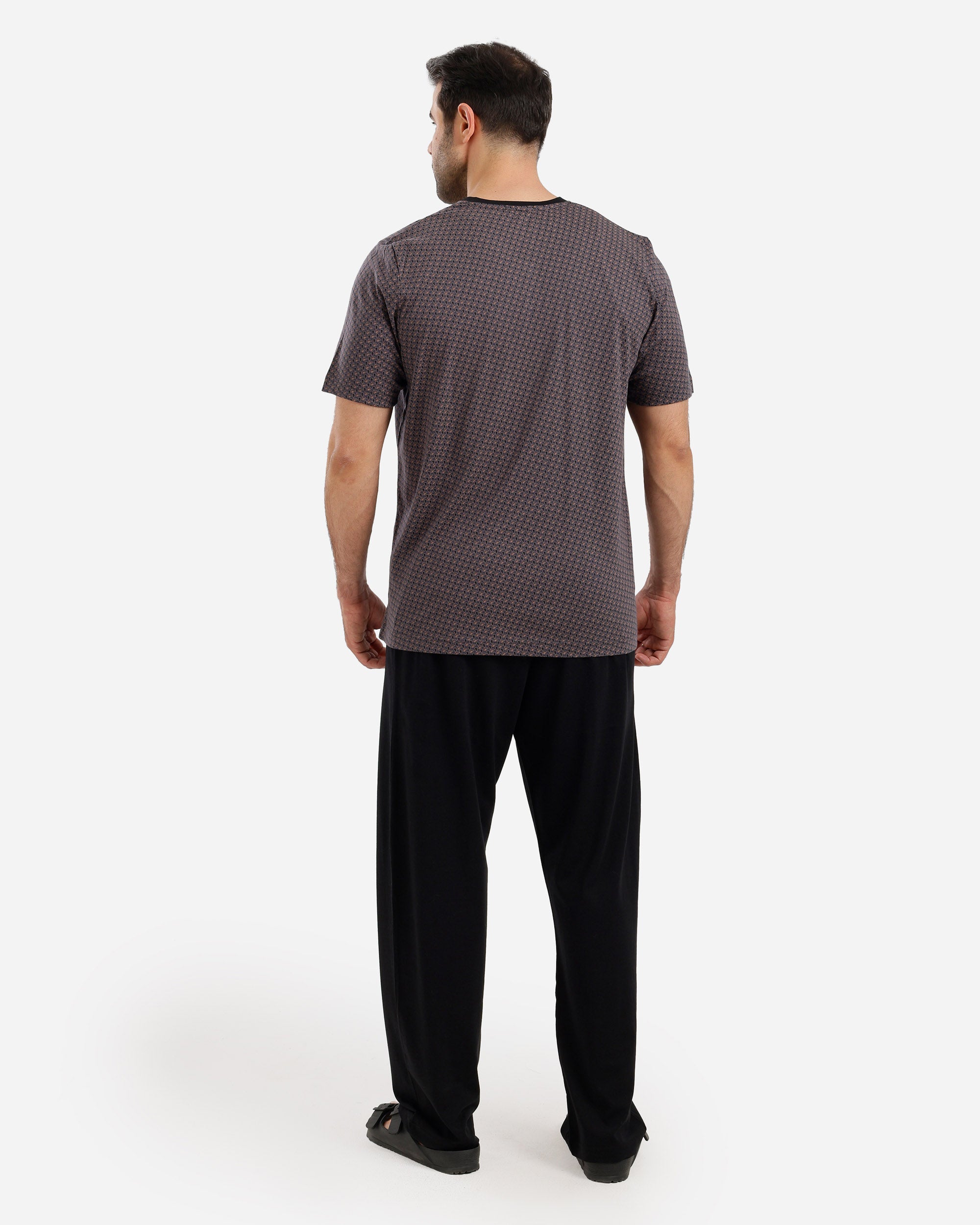 بيجاما نص كم مصبوغ مطبوع بنطلون ساده