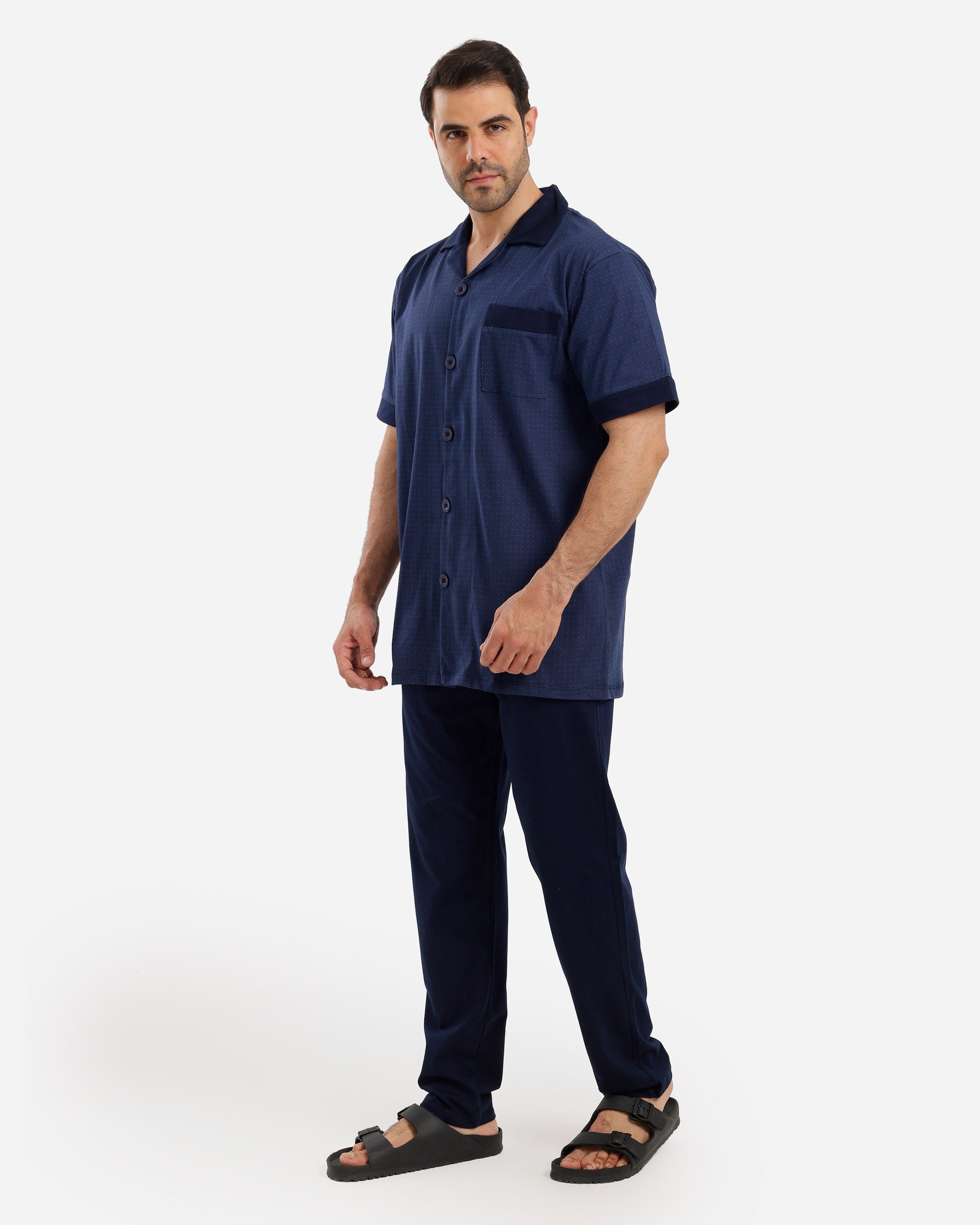 بيجاما نص كم كلاسيك بزراير توب مطبوع