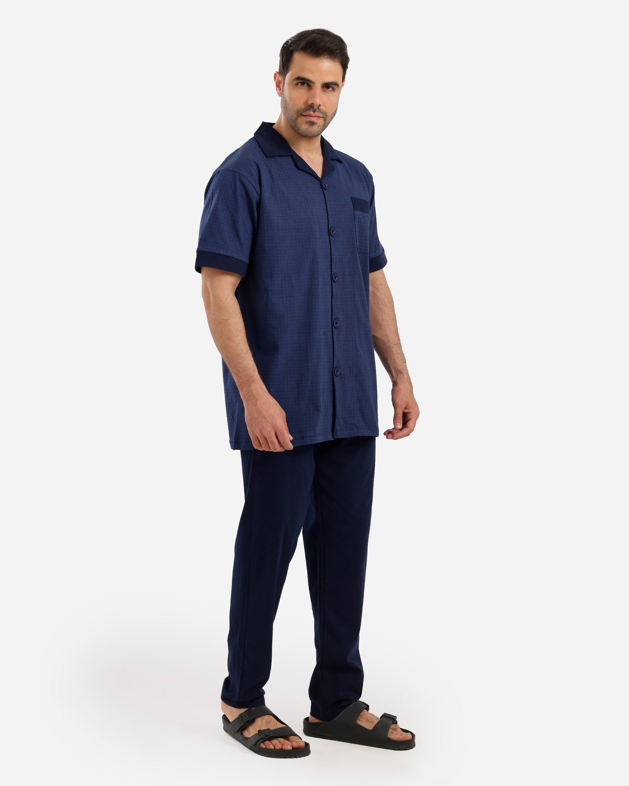 بيجاما نص كم كلاسيك بزراير توب مطبوع