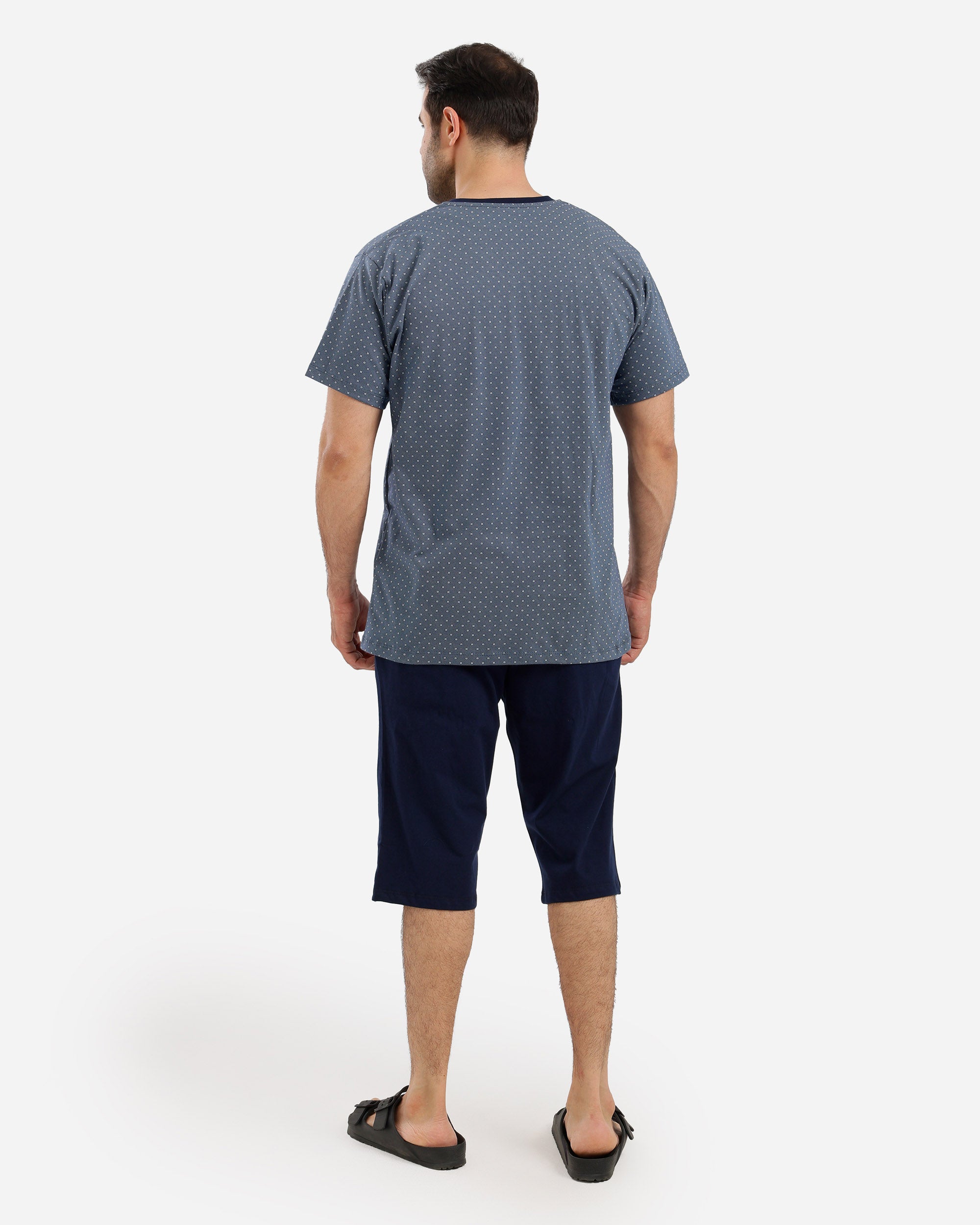 بيجاما نص كم مطبوع شورت طويل ساده