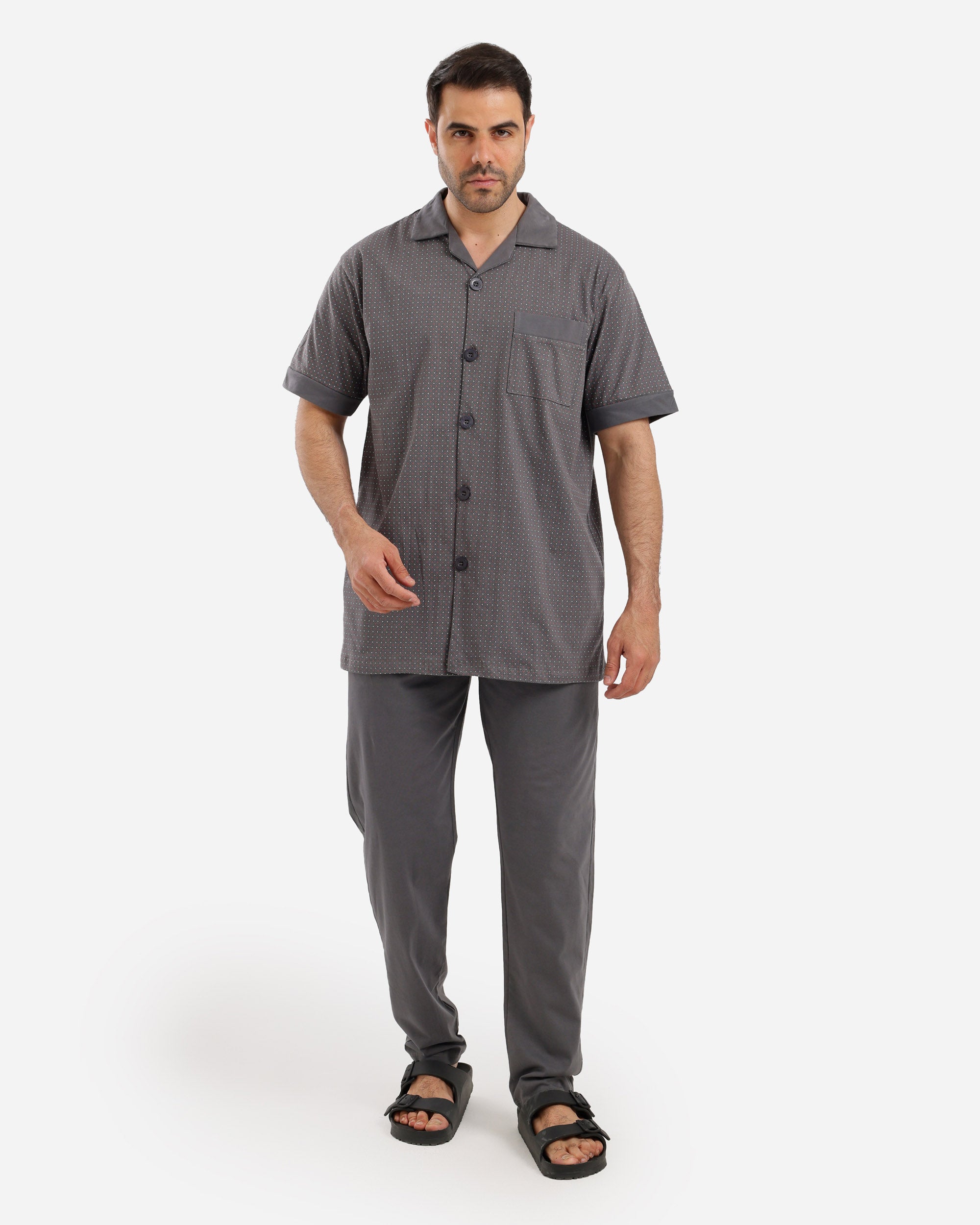 بيجاما نص كم كلاسيك بزراير توب مطبوع