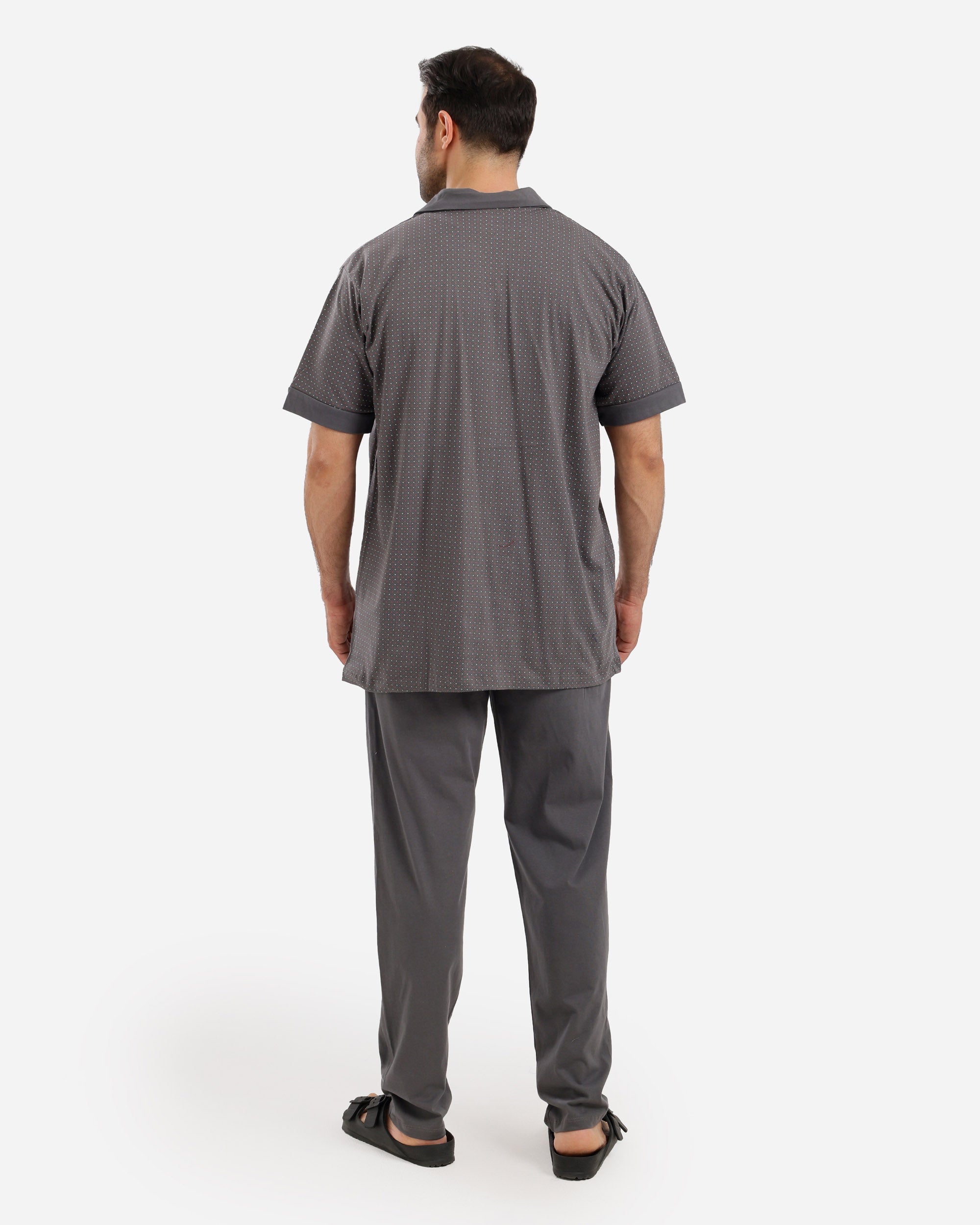 بيجاما نص كم كلاسيك بزراير توب مطبوع