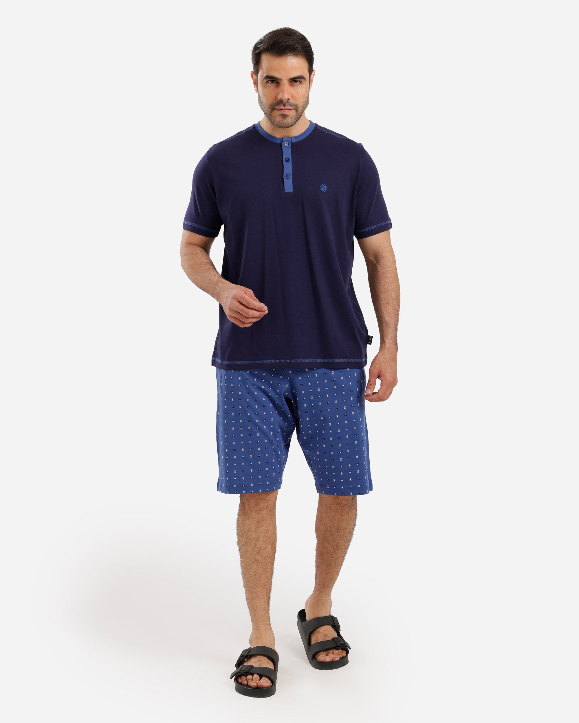 بيجاما نص كم ساده بندا وزراير شورت مطبوع