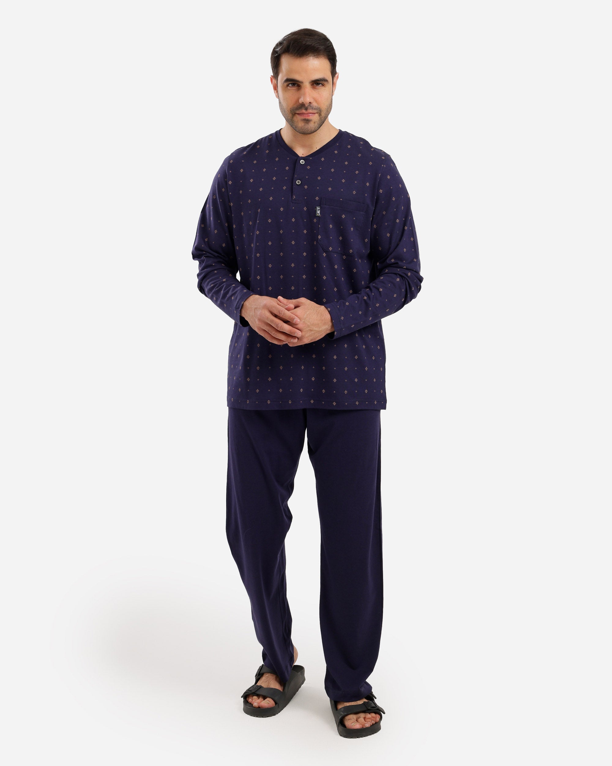 بيجاما رجالي مصبوغ مطبوع كم خفيف