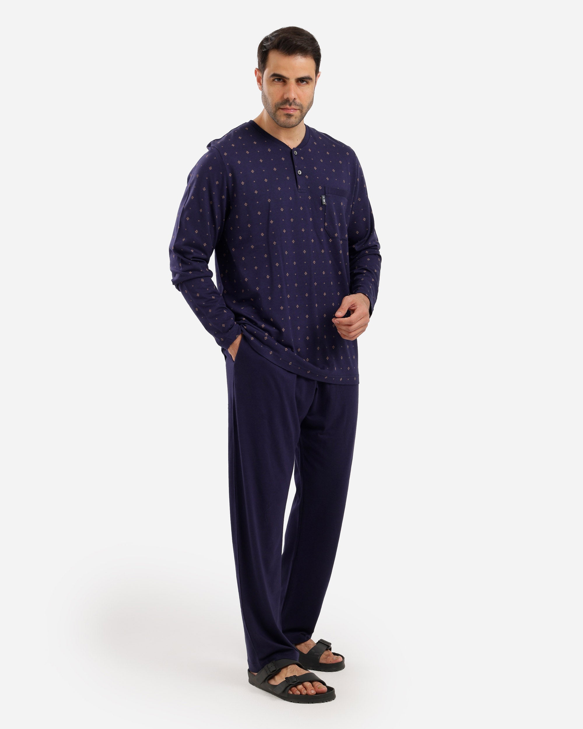 بيجاما رجالي مصبوغ مطبوع كم خفيف