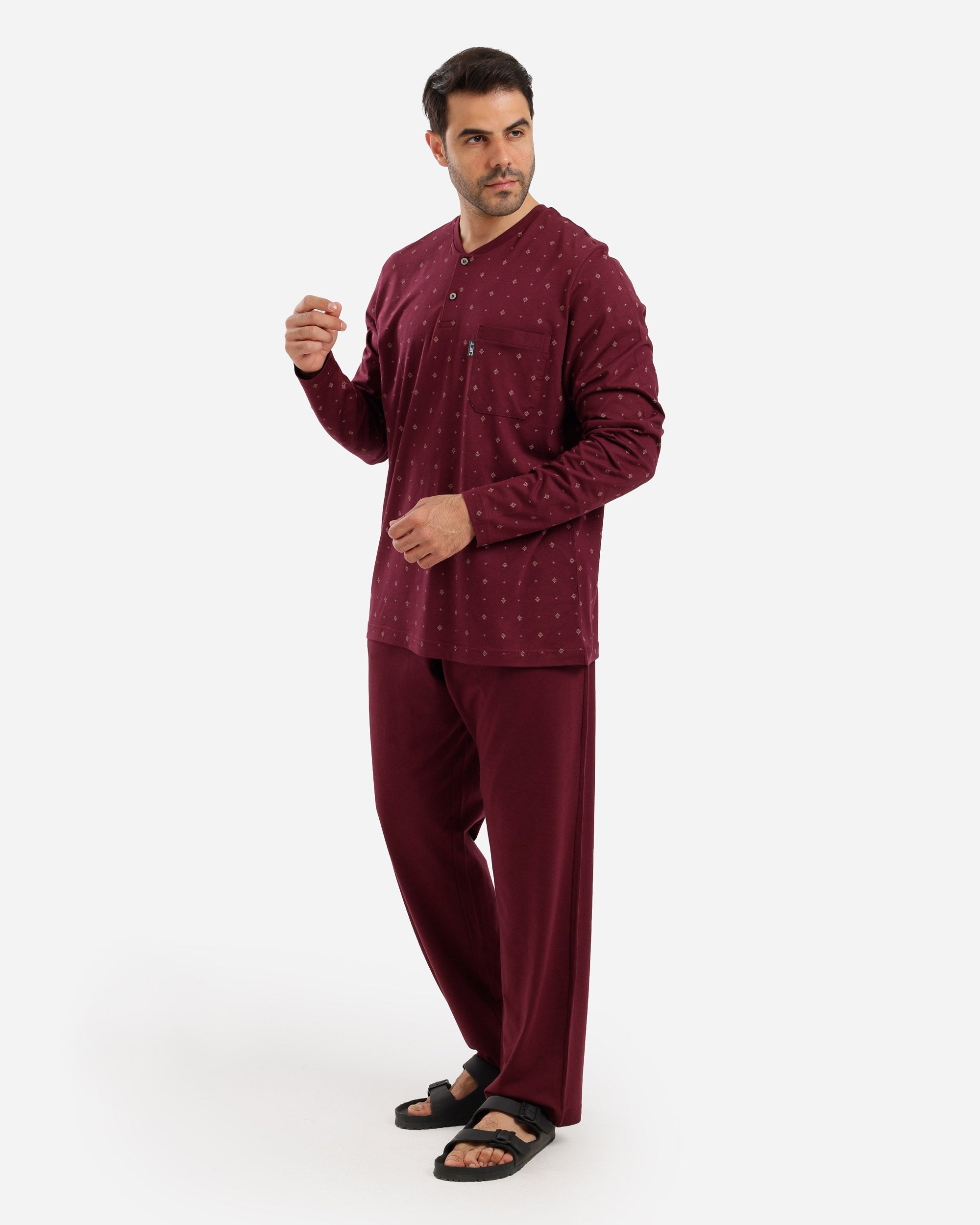 بيجاما رجالي مصبوغ مطبوع كم خفيف