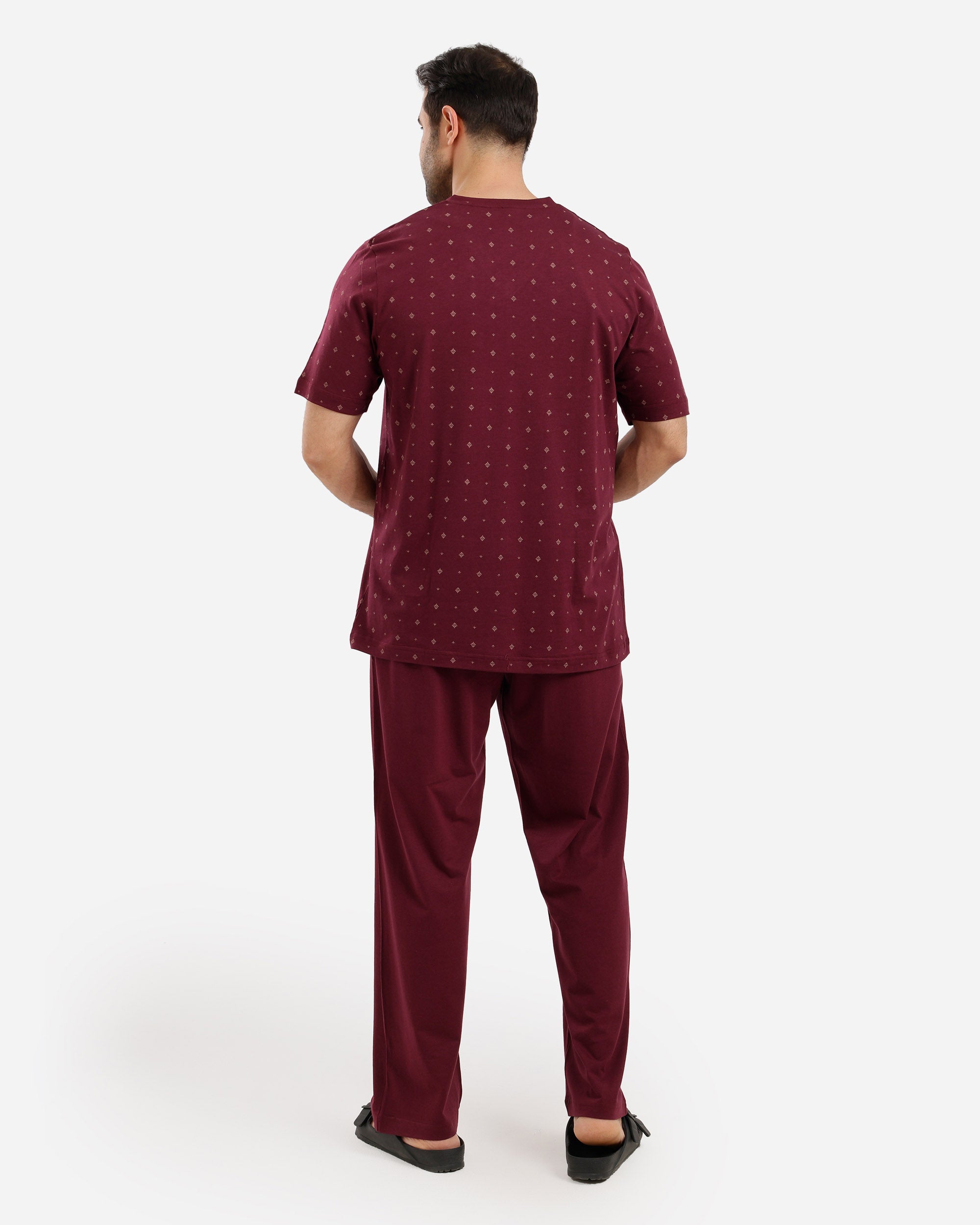 بيجاما نص كم مصبوع مطبوع بنطلون ساده