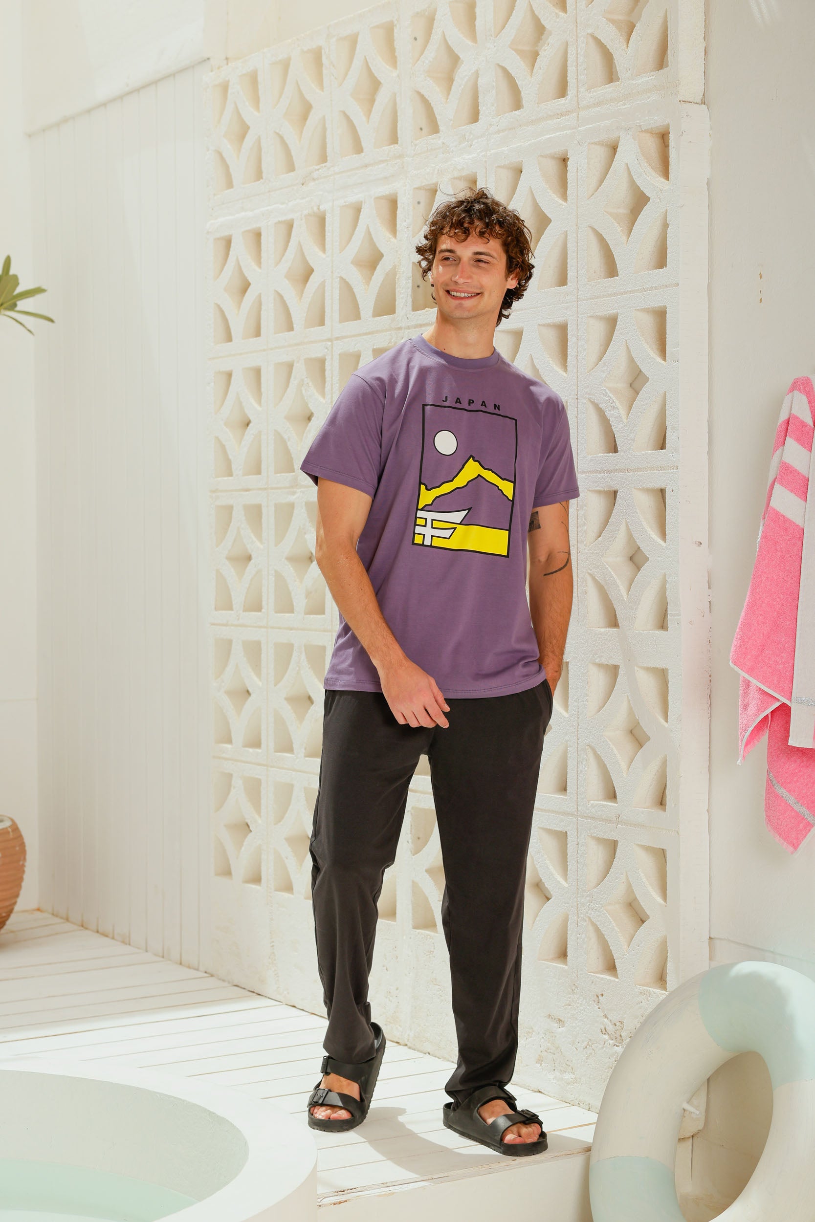 بيجاما نص كم مطبوع بنطلون ساده