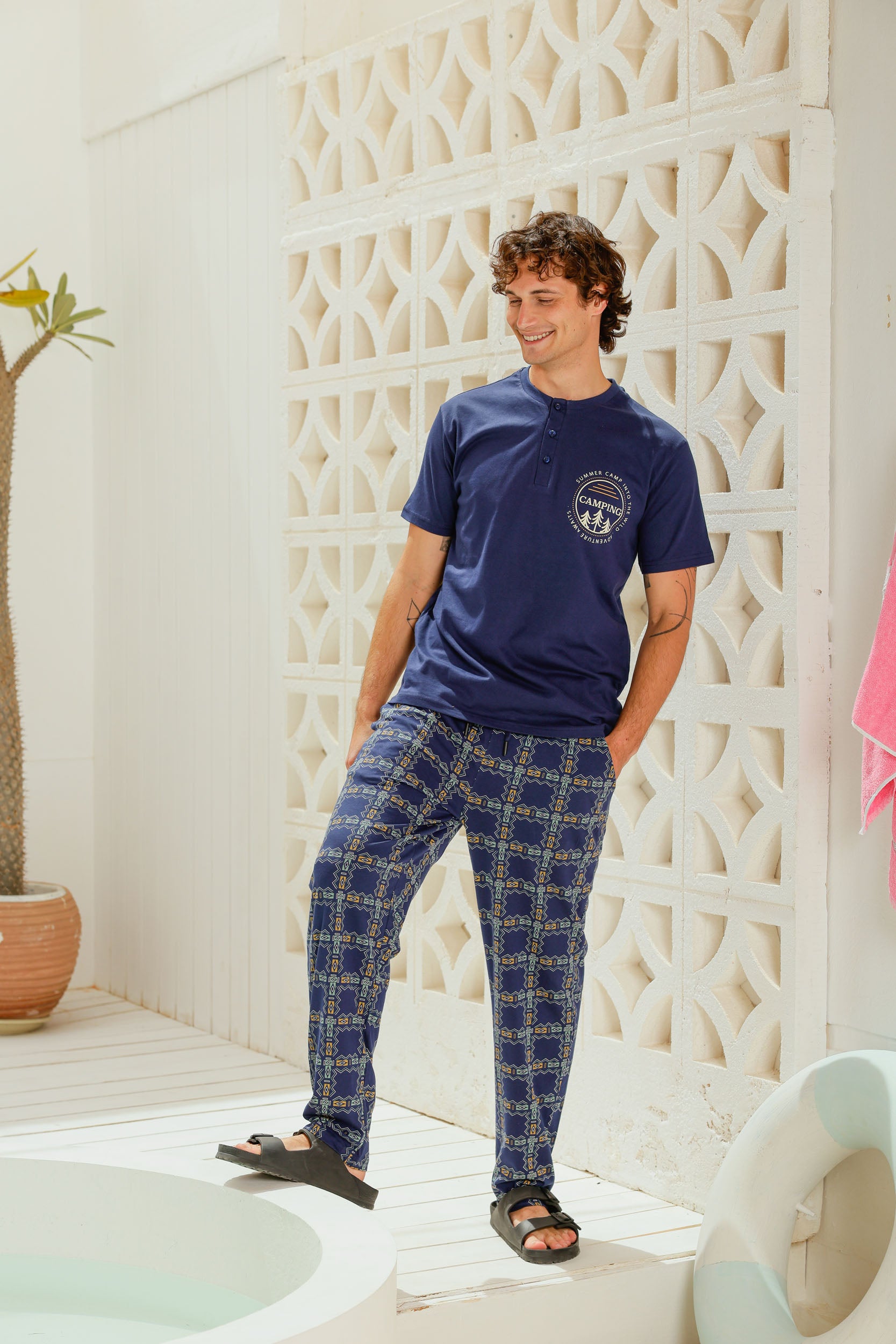 بيجاما نص كم مرد وزراير بنطلون مطبوع