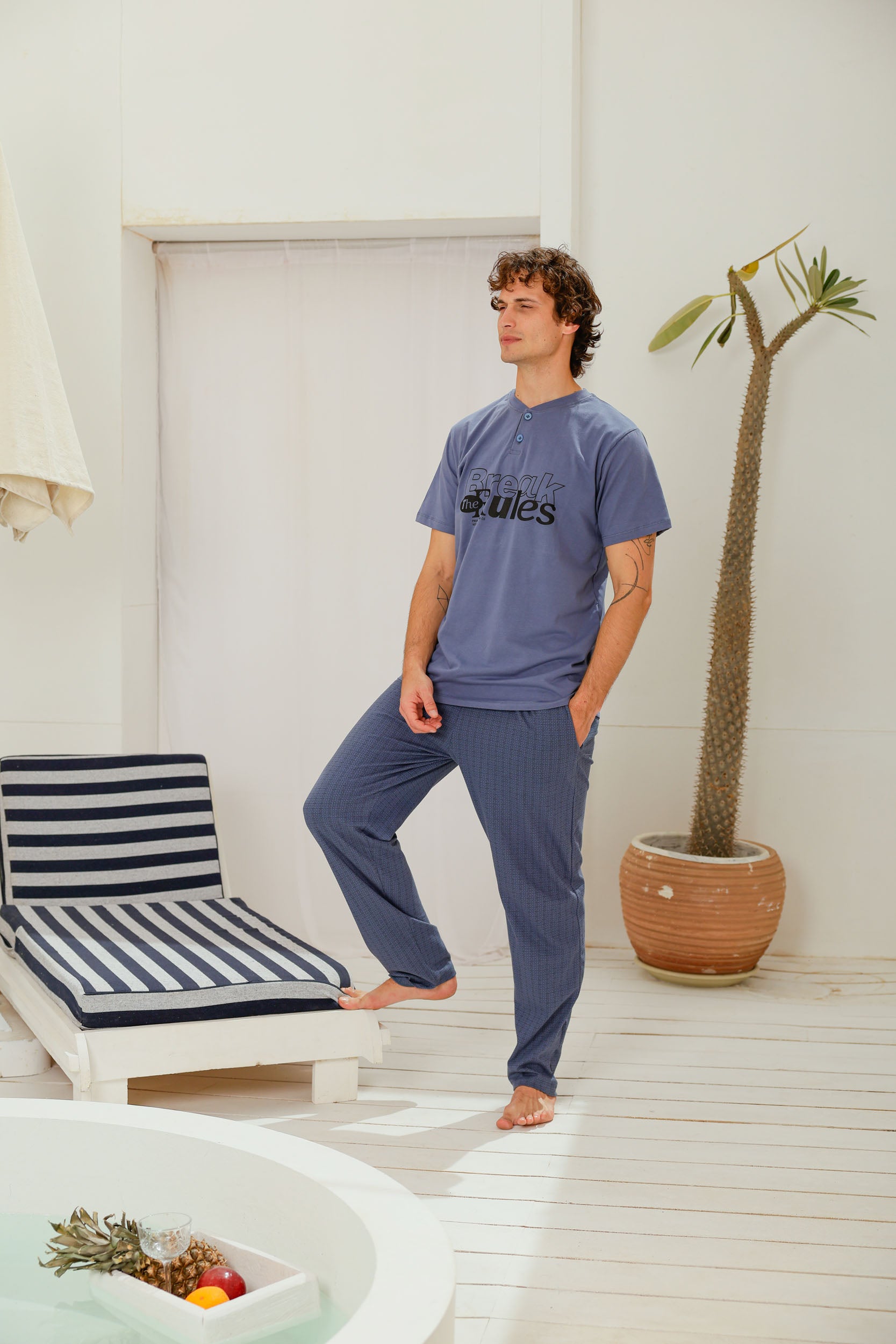 بيجاما نص كم بندا وزراير بنطلون مطبوع