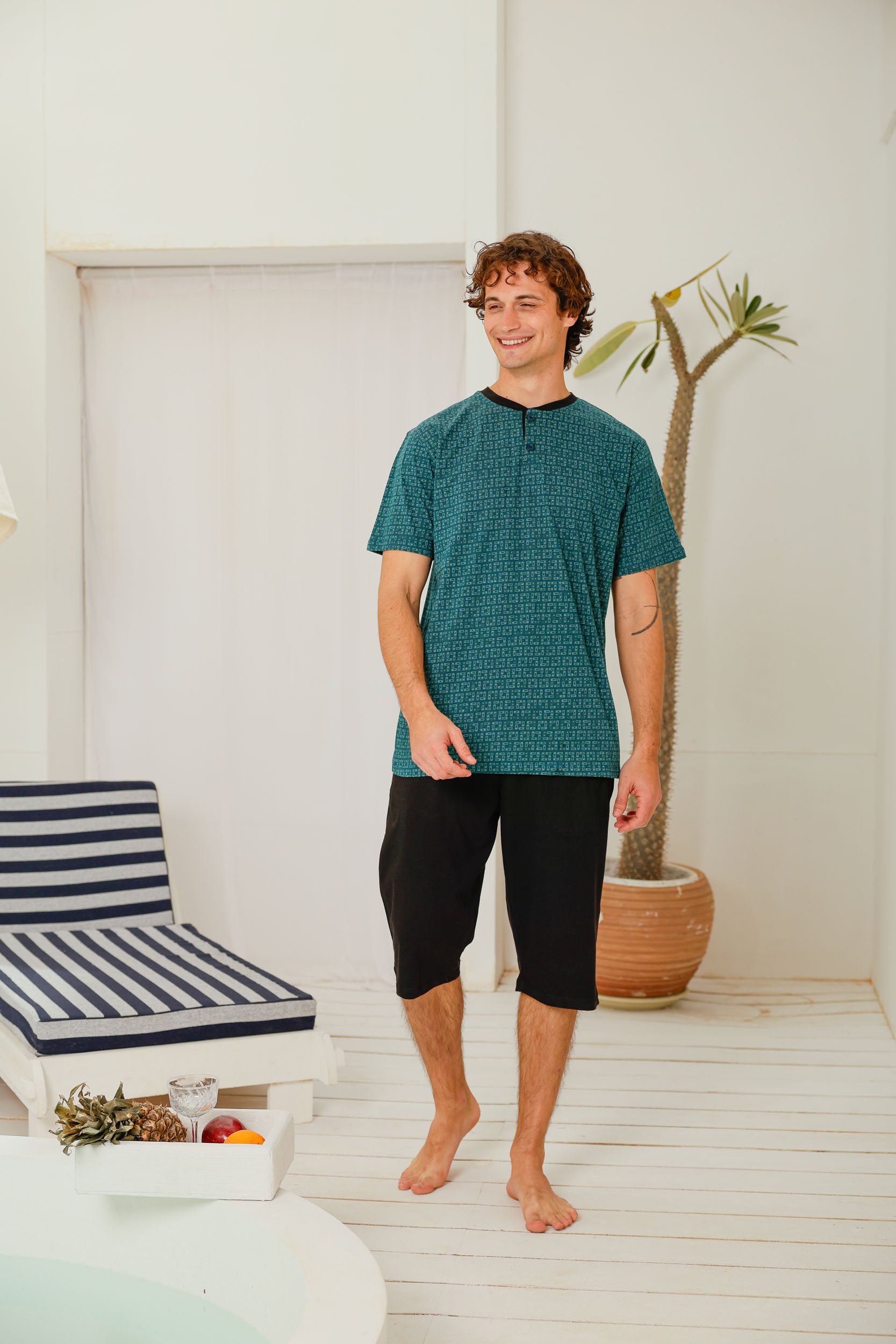 بيجاما نص كم مطبوع شورت طويل