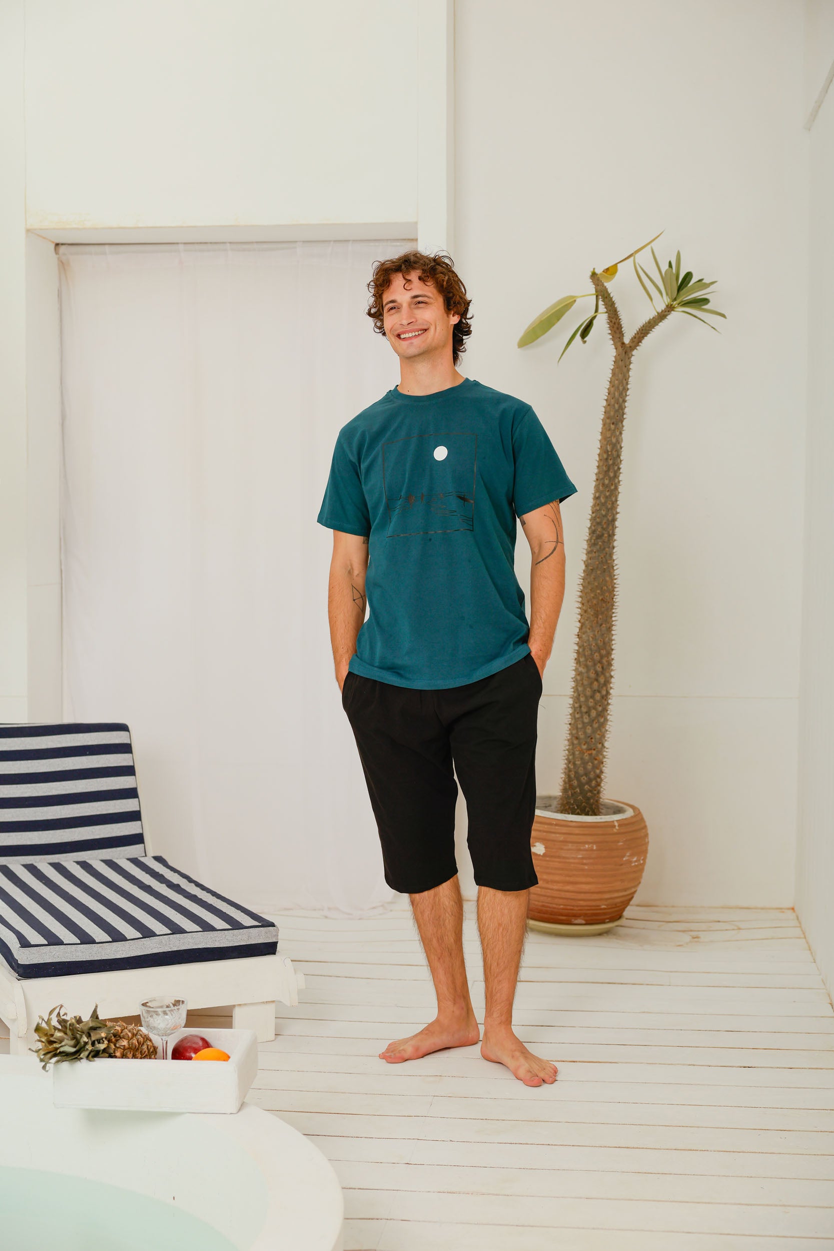 بيجاما نص كم مطبوع شورت طويل ساده