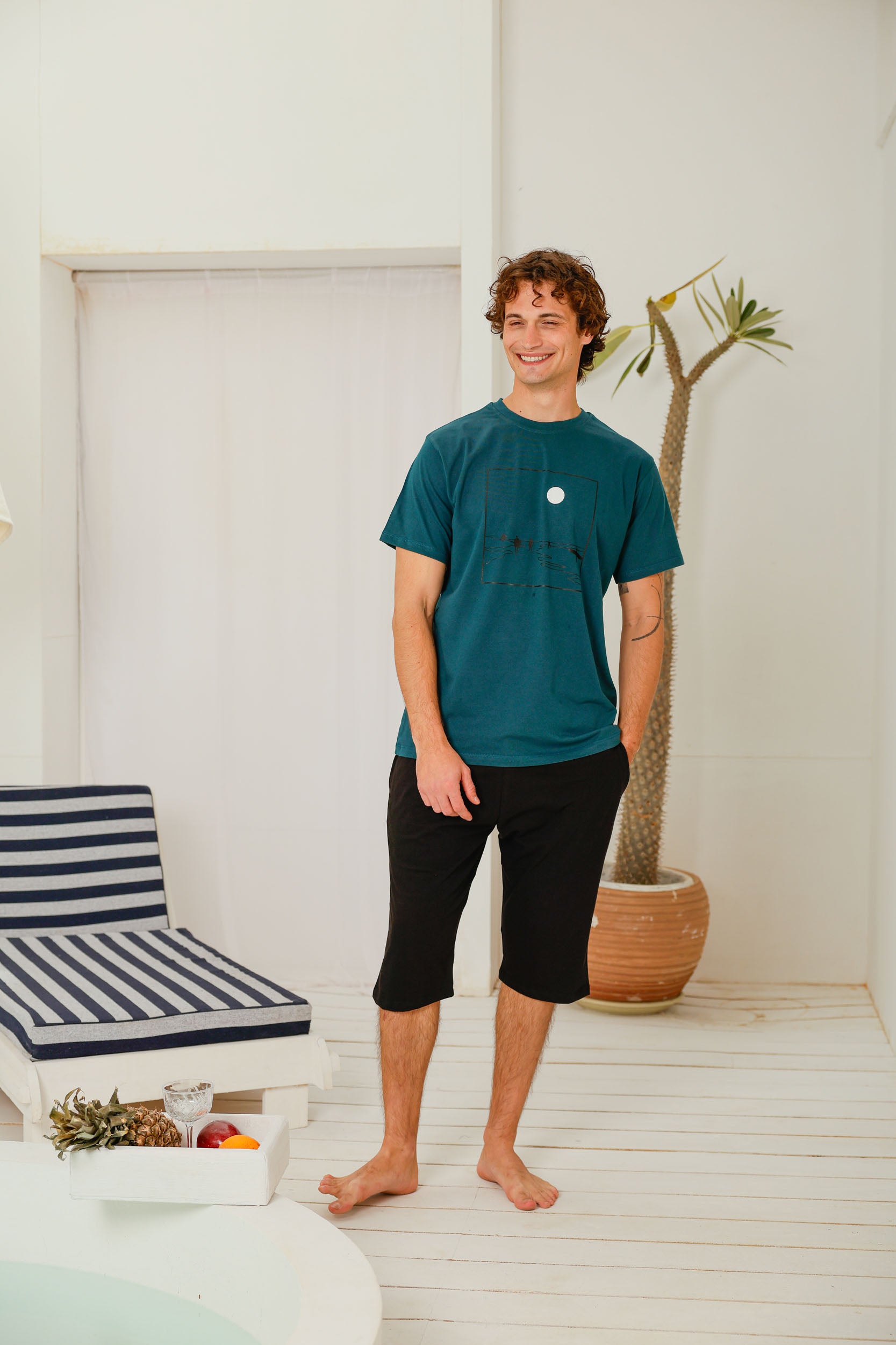 بيجاما نص كم مطبوع شورت طويل ساده