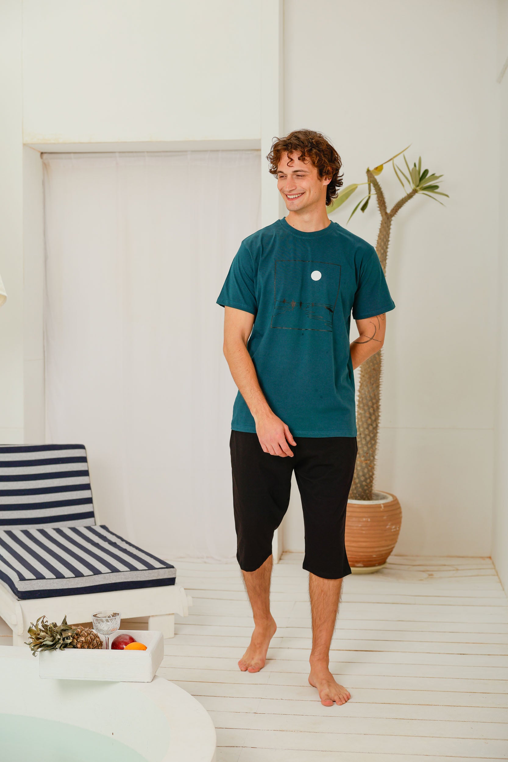 بيجاما نص كم مطبوع شورت طويل ساده