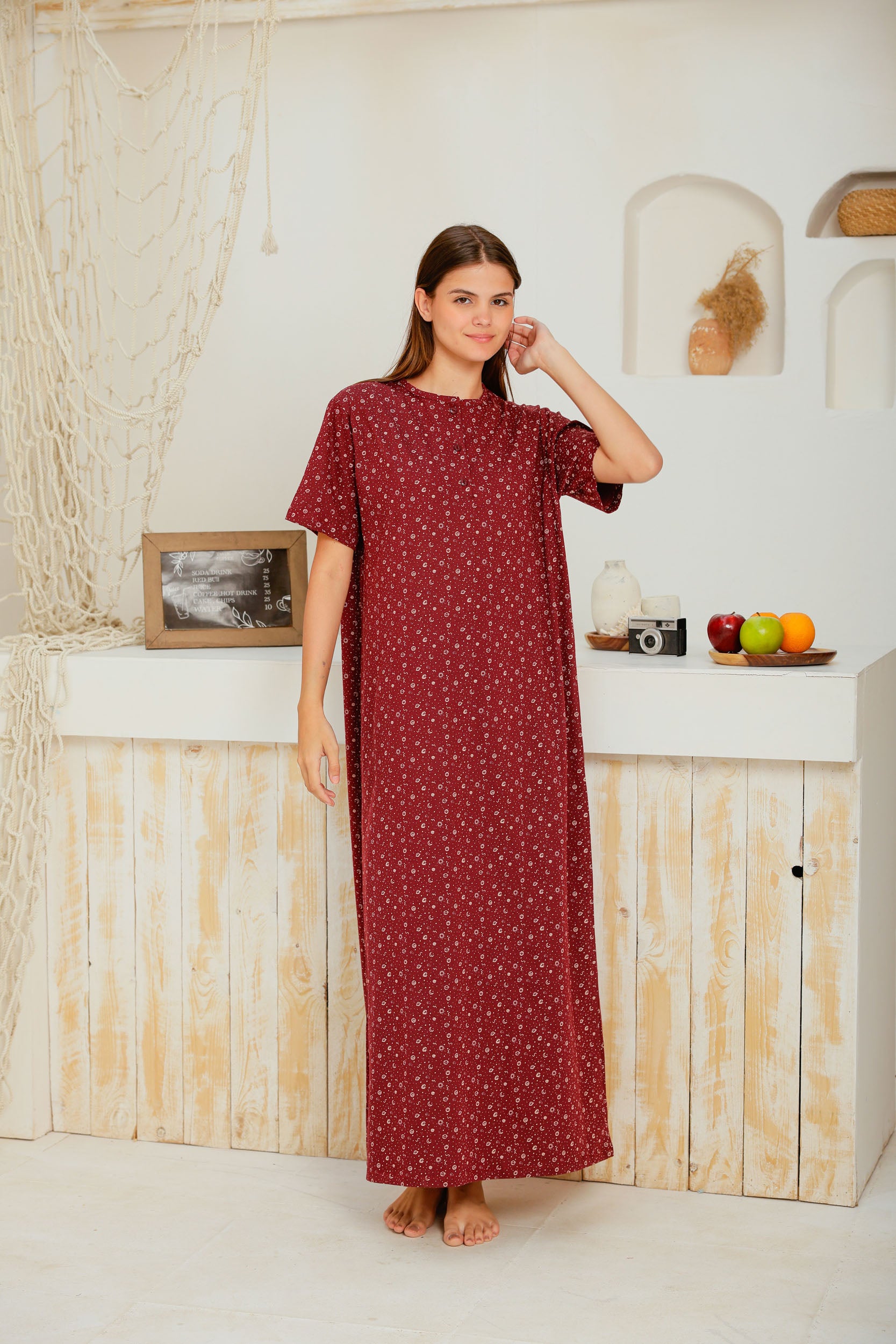 قميص نص كم مطبوع روتاري بزراير