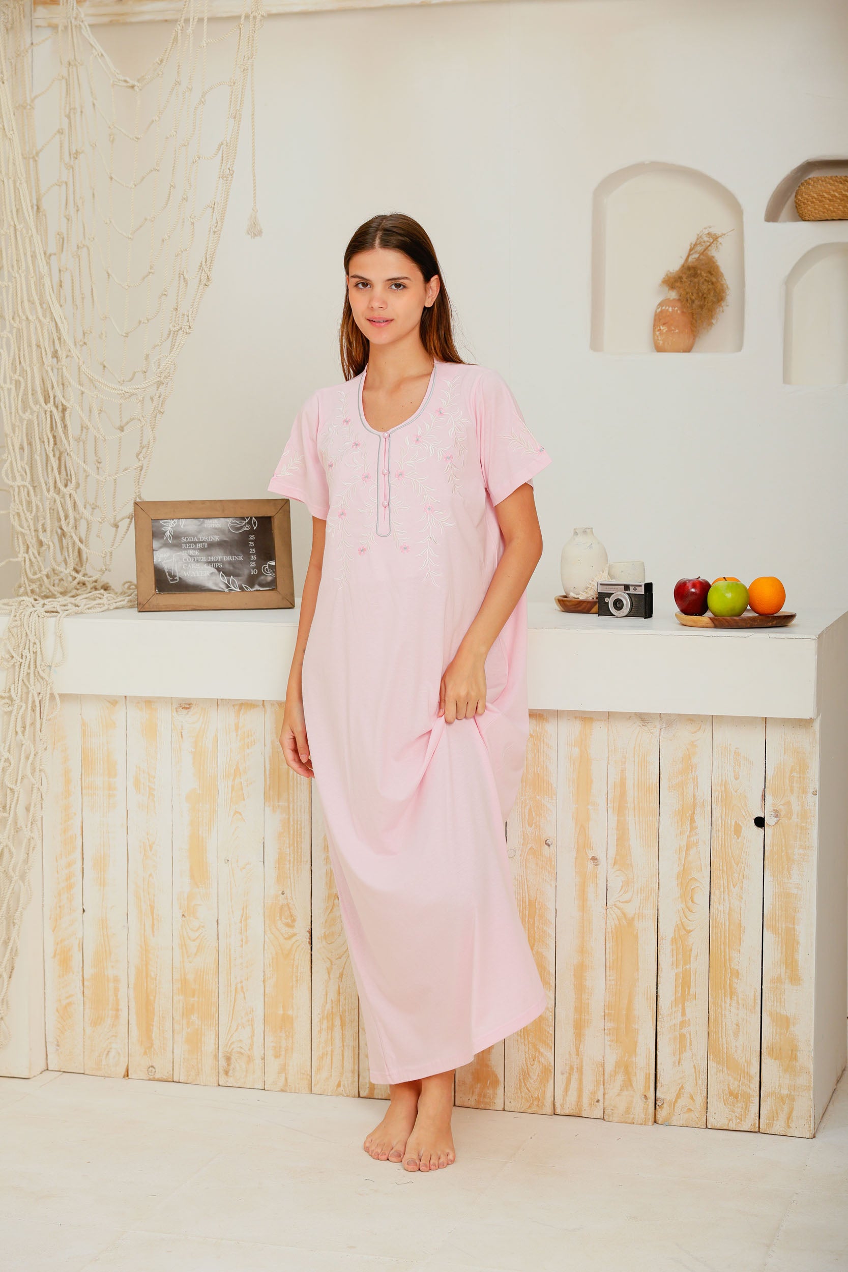 قميص نص كم ساده بنا وزراير مطرز فروع