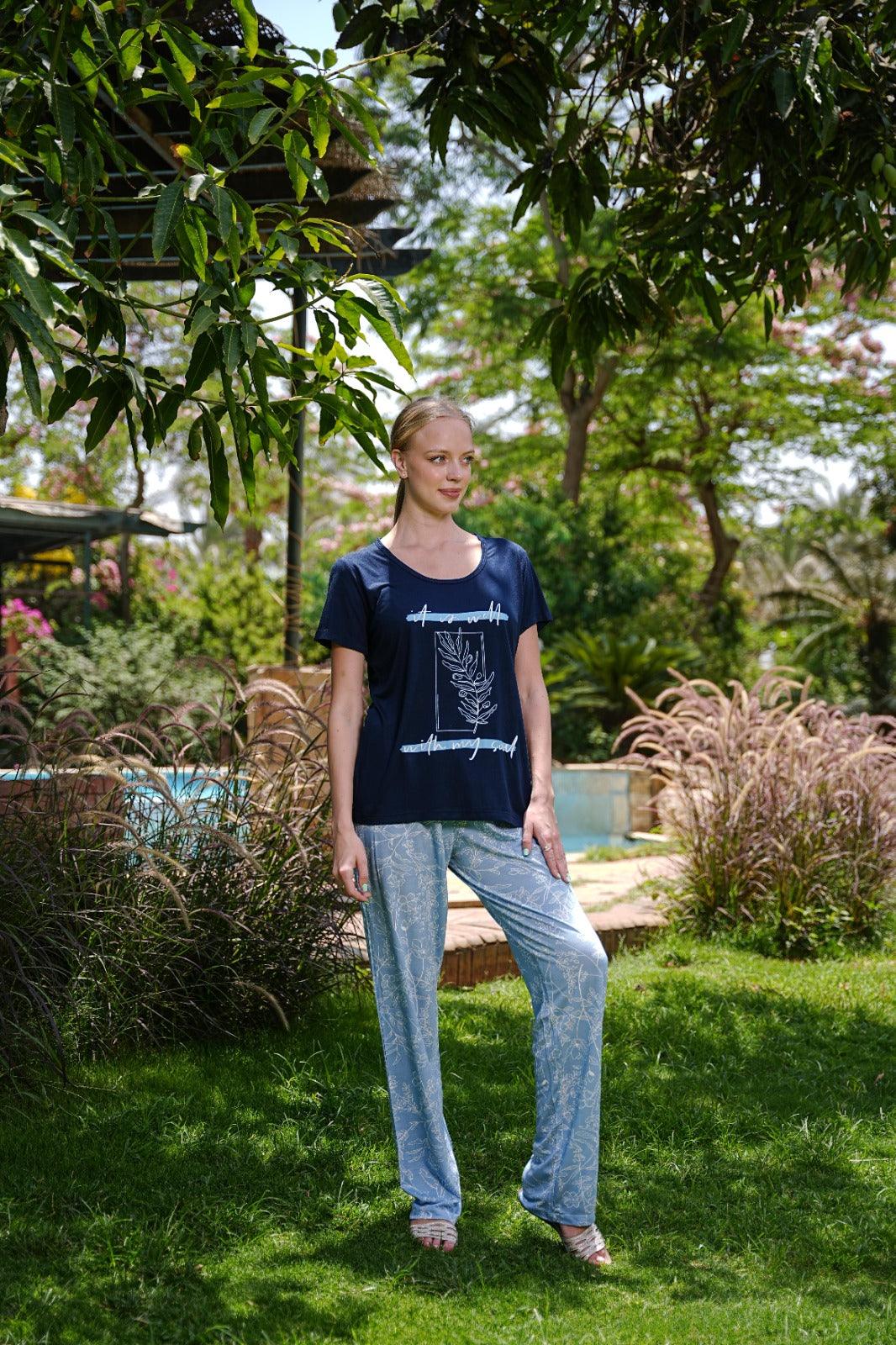 بيجاما نص كم بنطلون مطبوع