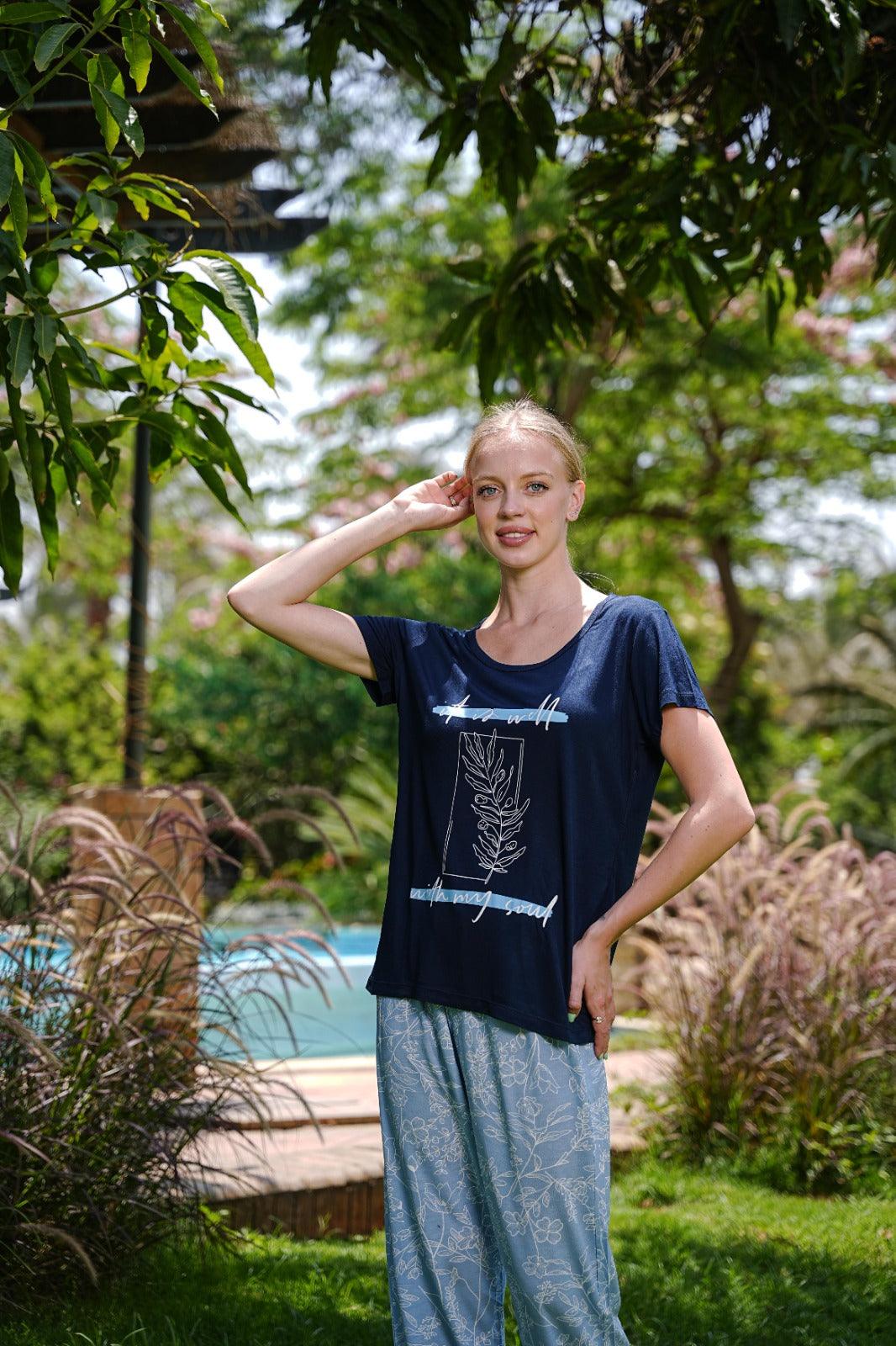 بيجاما نص كم بنطلون مطبوع