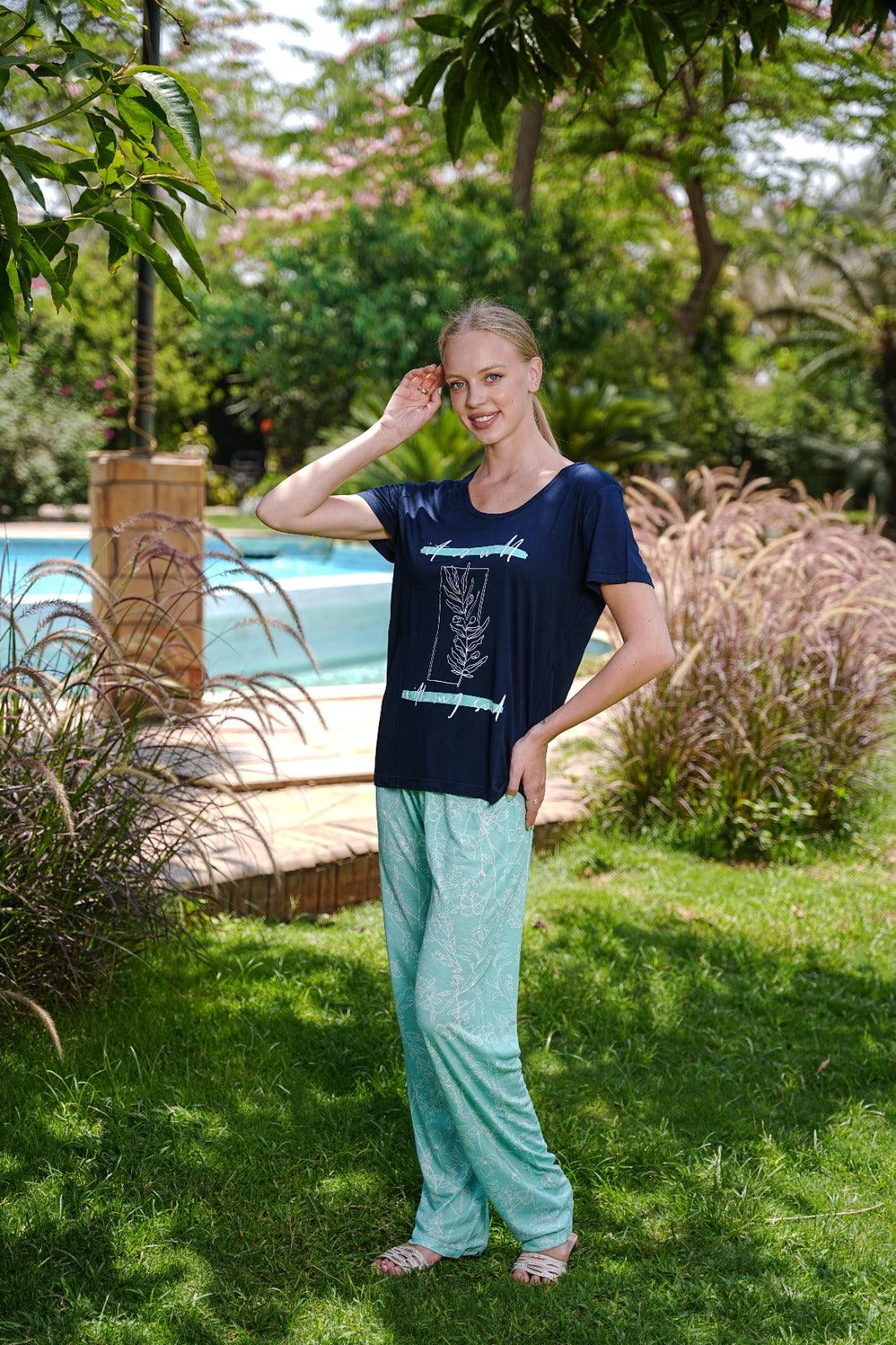 بيجاما نص كم بنطلون مطبوع