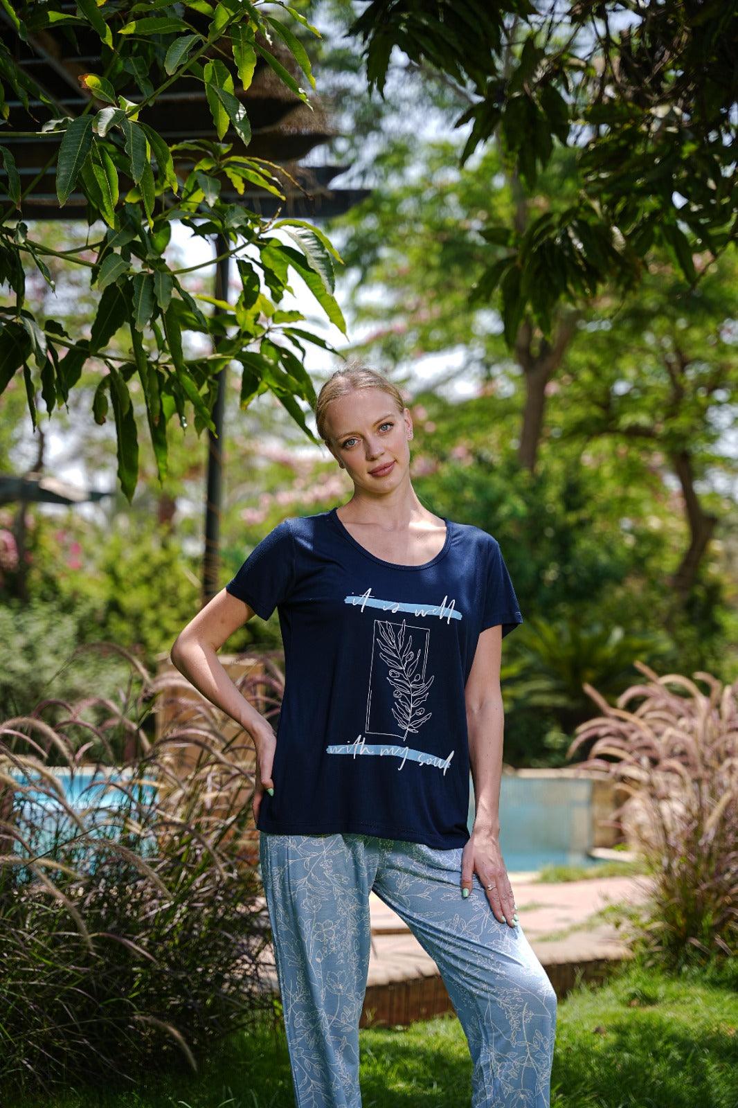 بيجاما نص كم بنطلون مطبوع