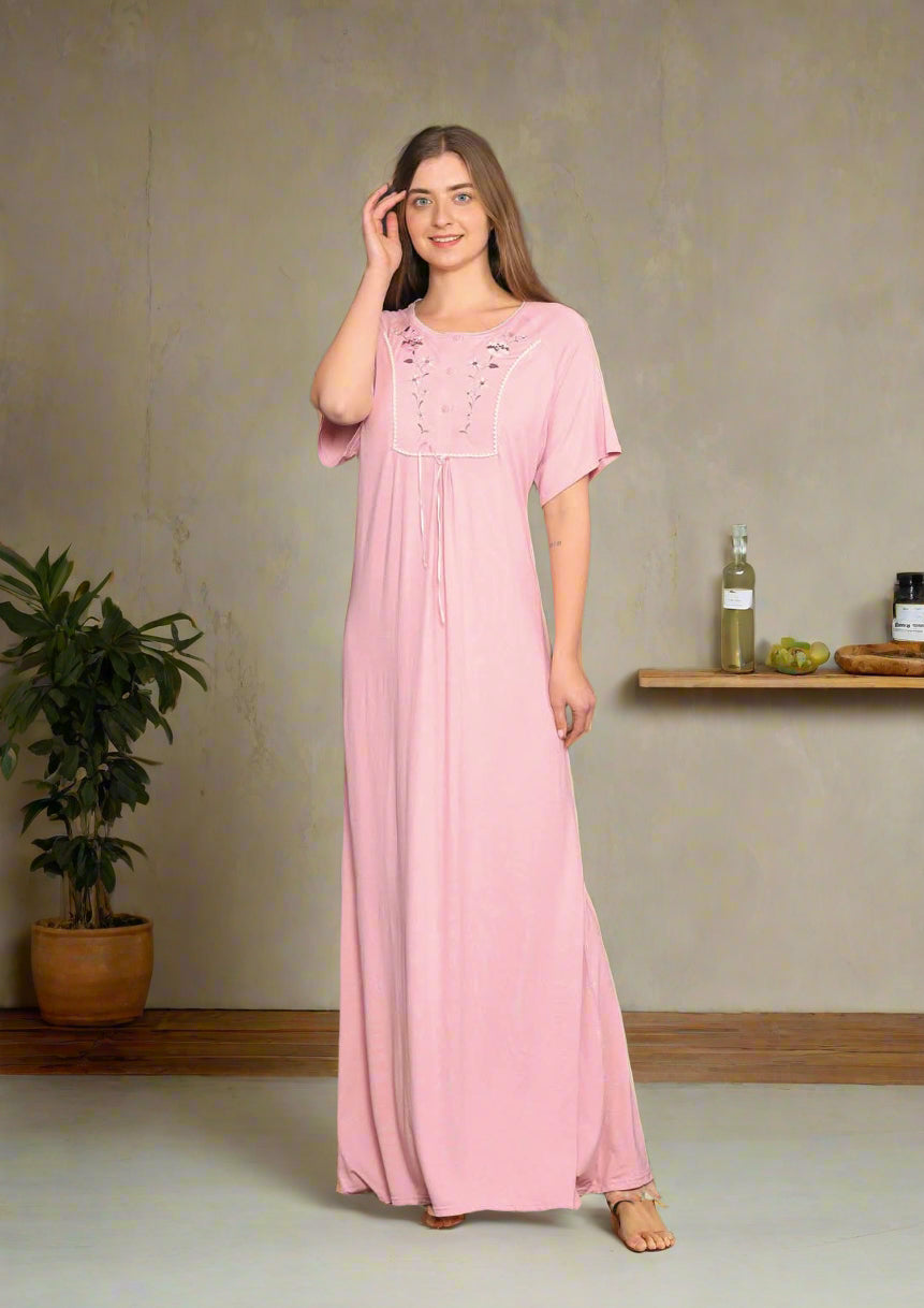 قميص نص كم فسكوز ساده مطرز