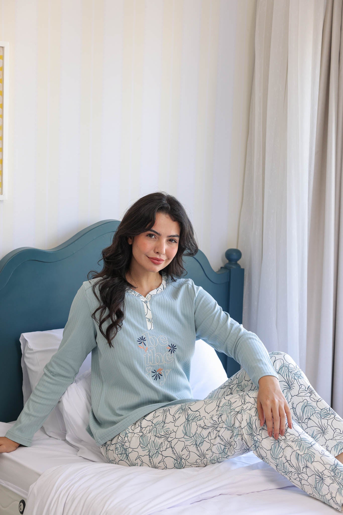 بيجاما حريمي انترلوك مطرز be the joy بنطلون روتاري