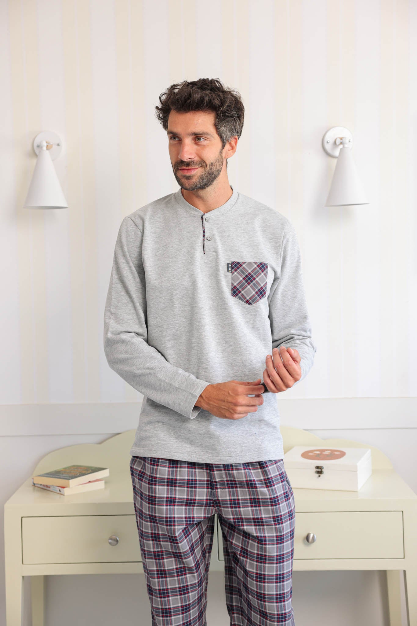 بيجاما رجالي ميلتون بجيب بنطلون نسيج كاروهات