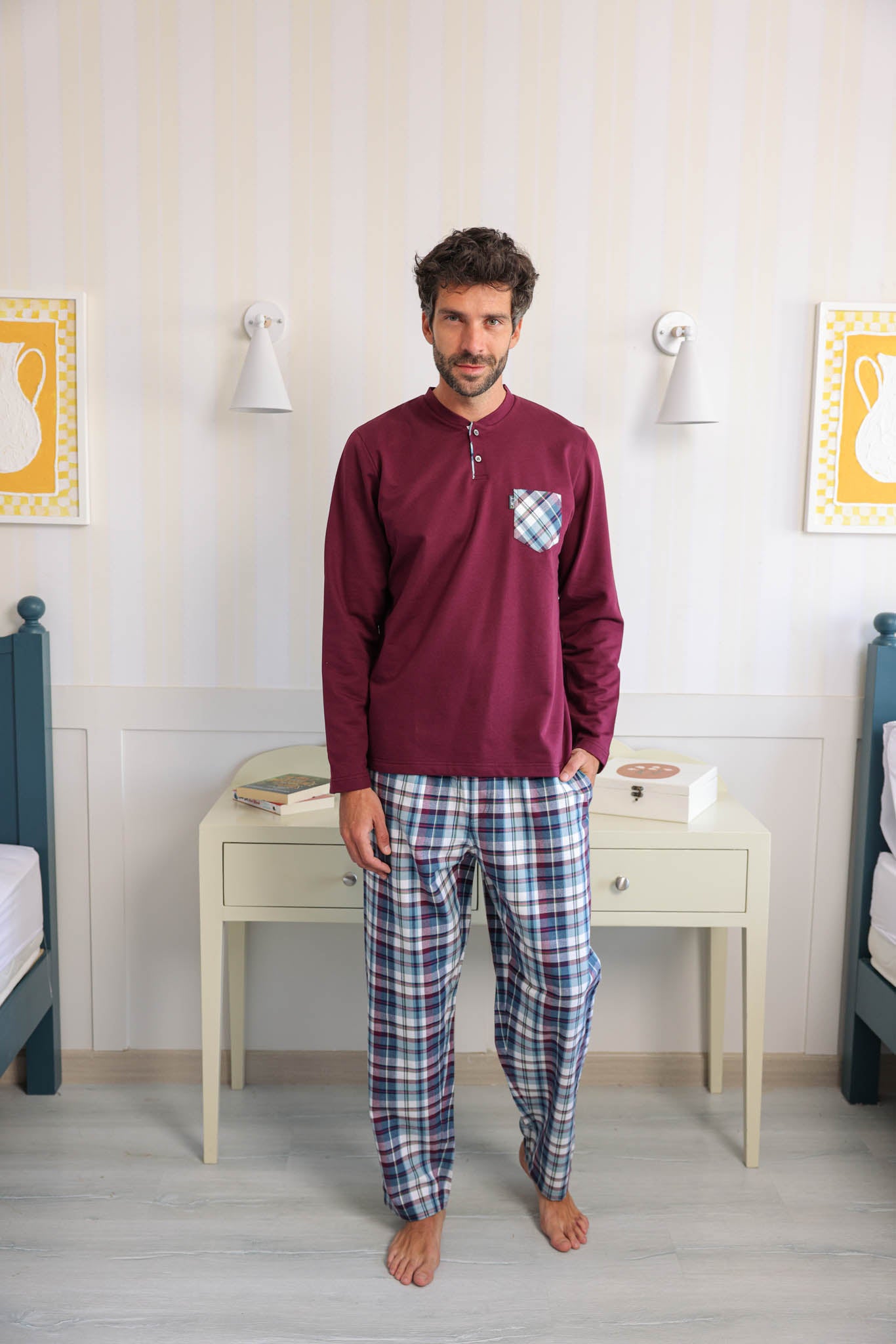 بيجاما رجالي ميلتون بجيب بنطلون نسيج كاروهات