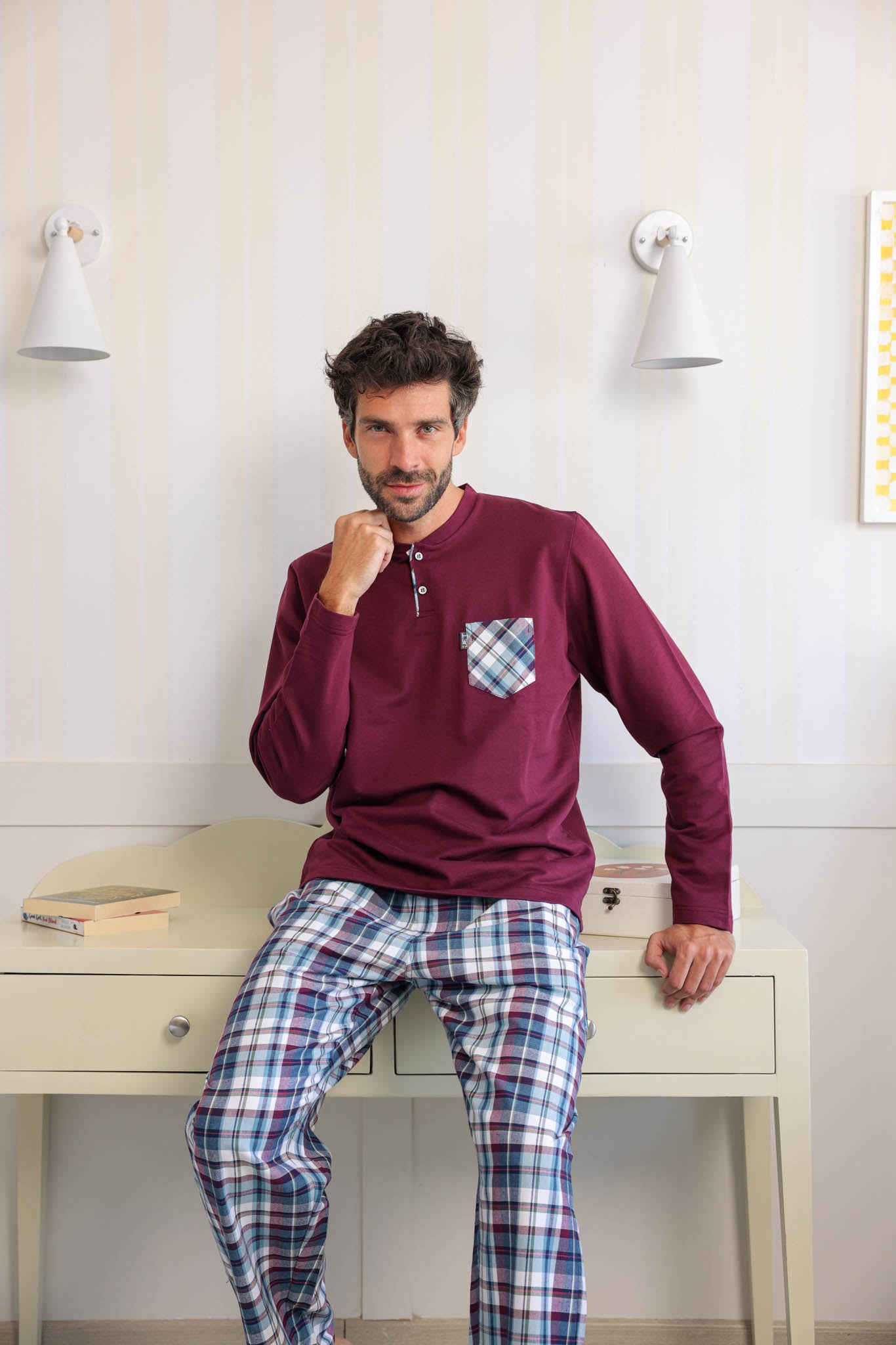 بيجاما رجالي ميلتون بجيب بنطلون نسيج كاروهات