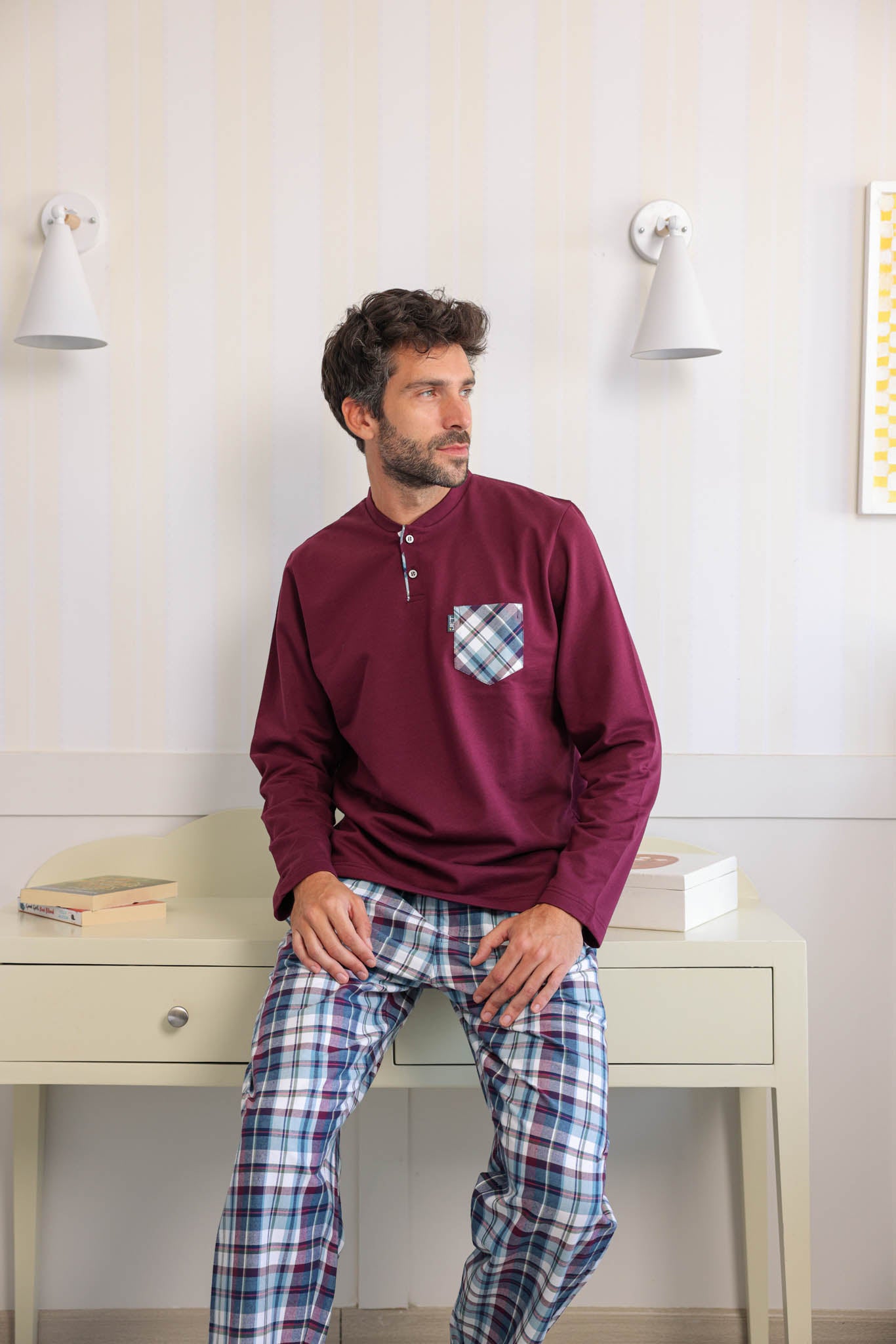 بيجاما رجالي ميلتون بجيب بنطلون نسيج كاروهات