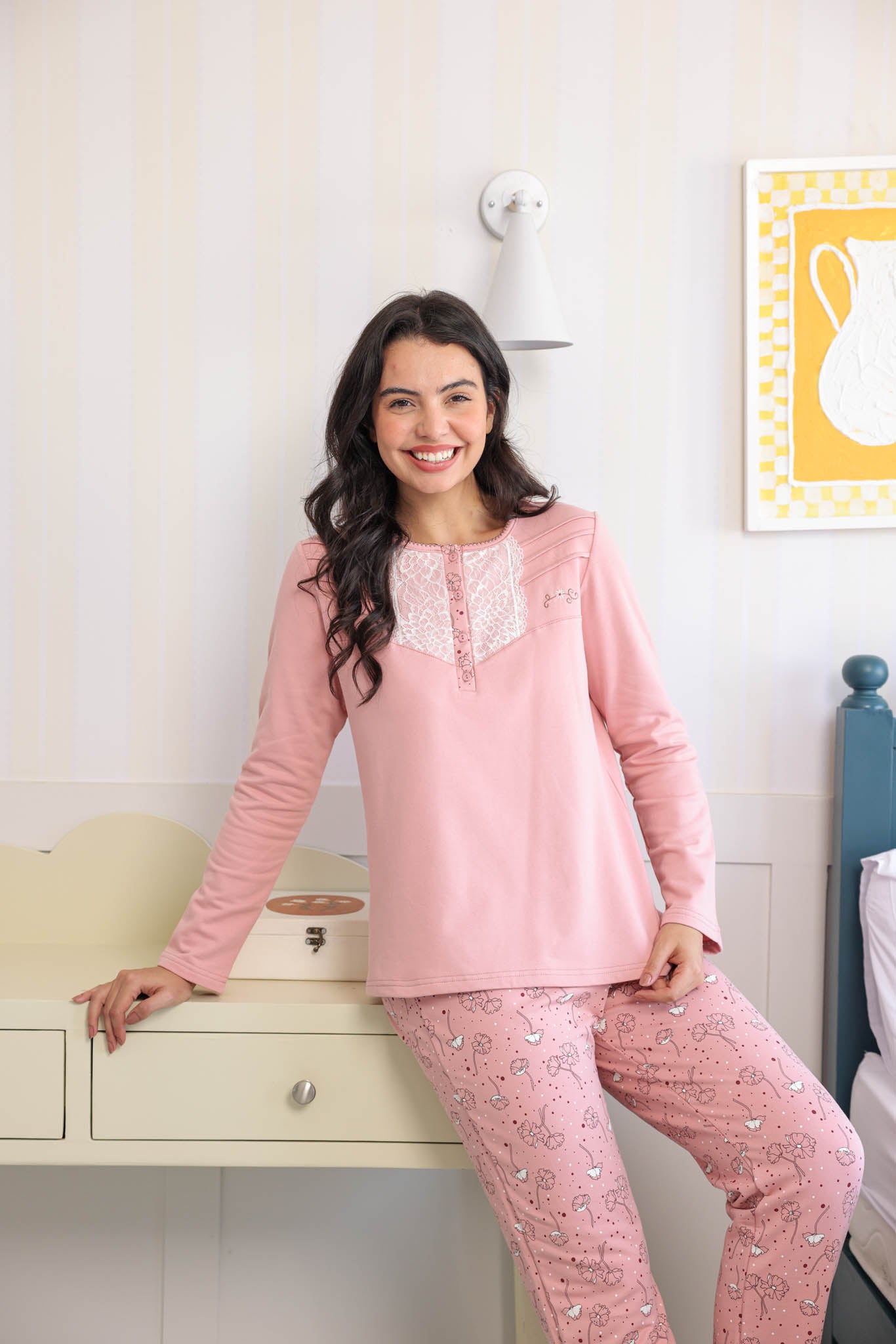 بيجاما حريمي ميلتون توب ساده دانتيل بنطلون روتاري