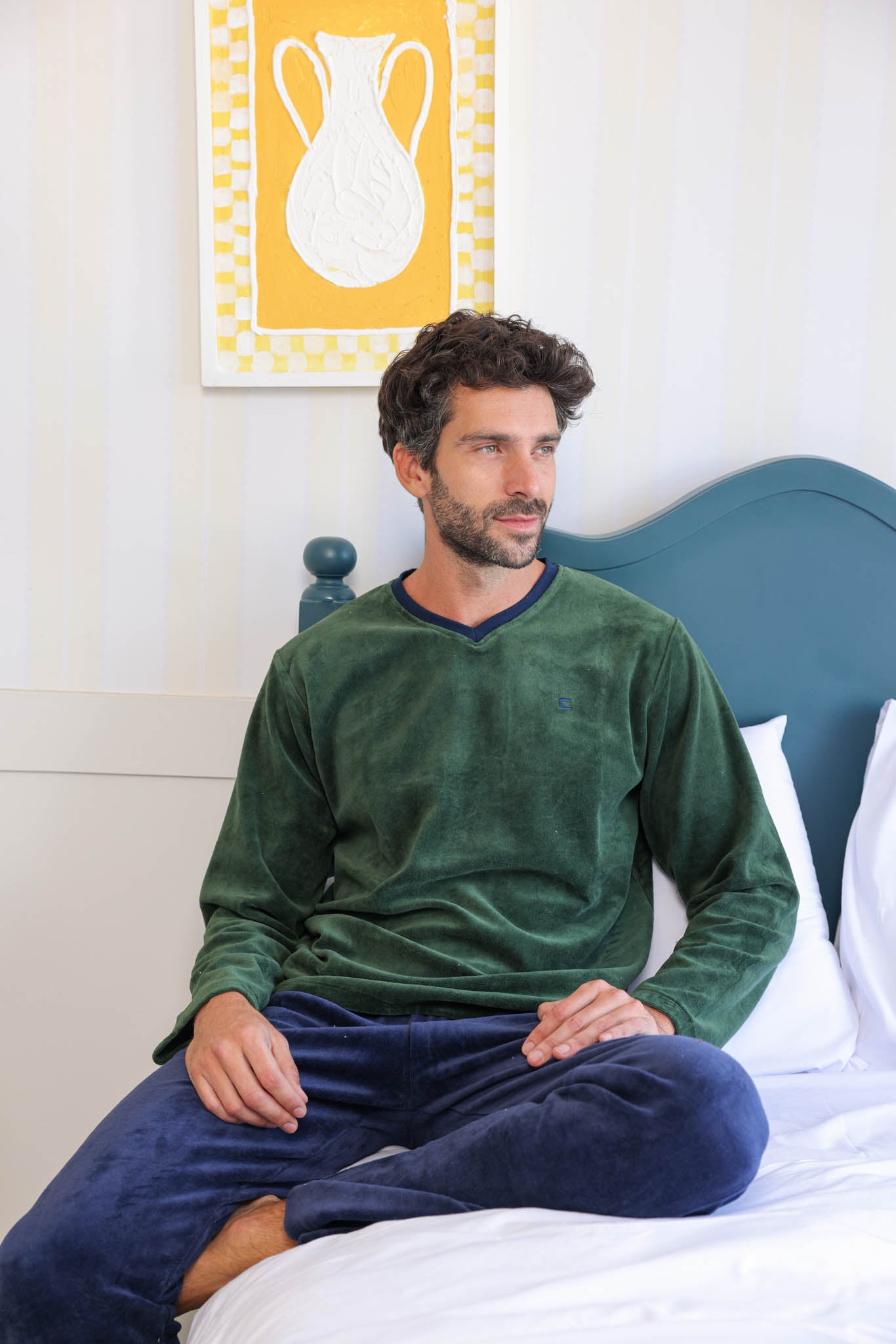 بيجاما رجالي قطيفه ساده رقبه سبعه