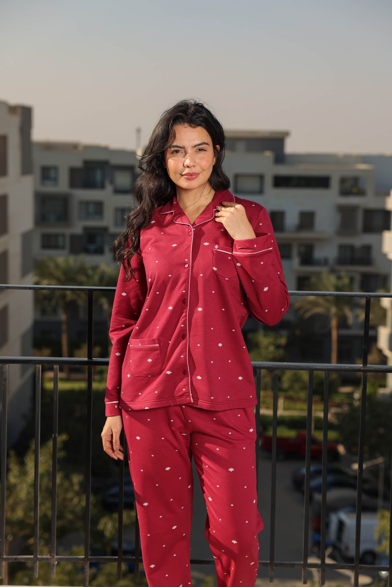 بيجاما حريمي ميلتون كلاسيك بزراير مطبوع روتاري