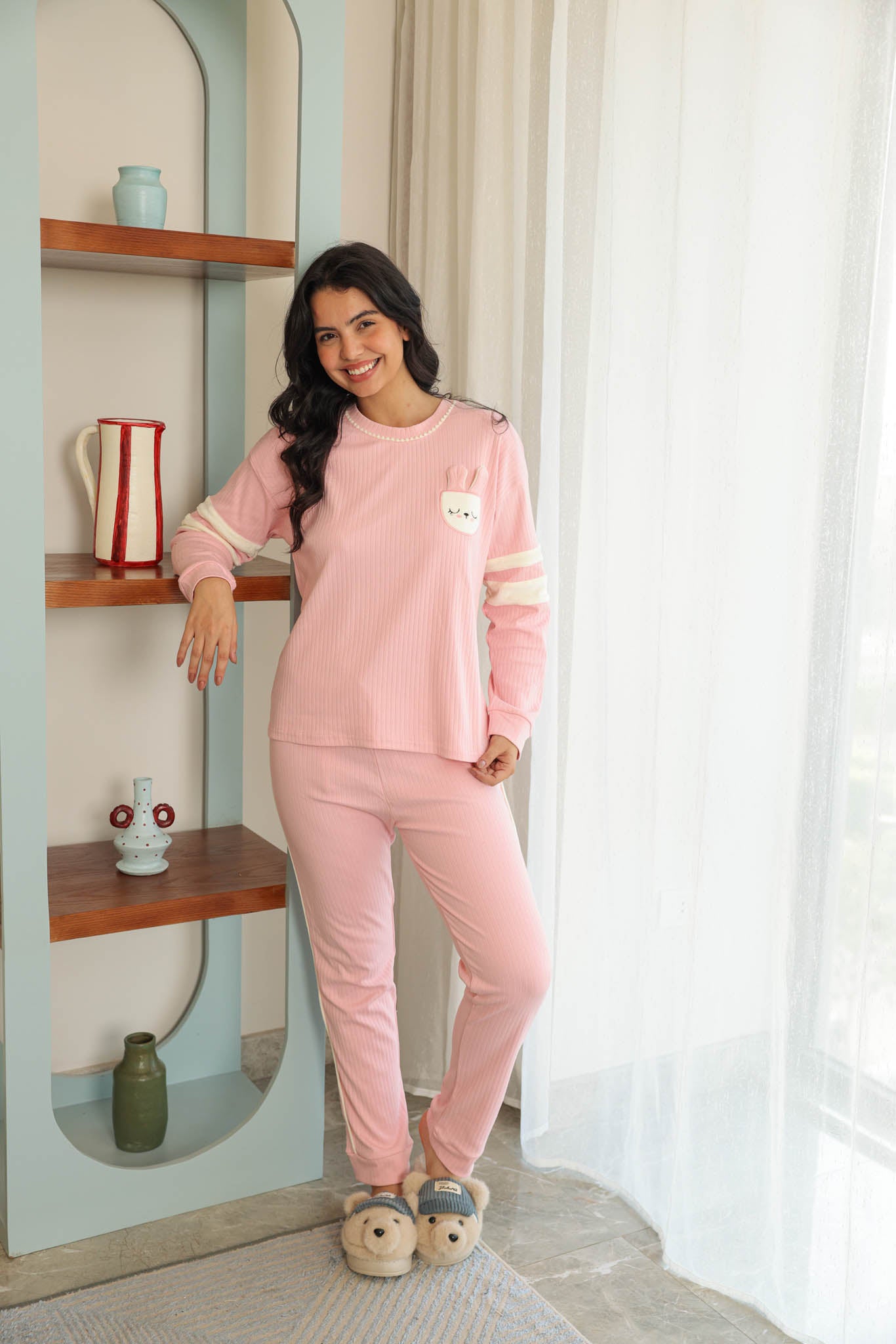 بيجاما حريمي انترلوك  تطريز علي الصدر