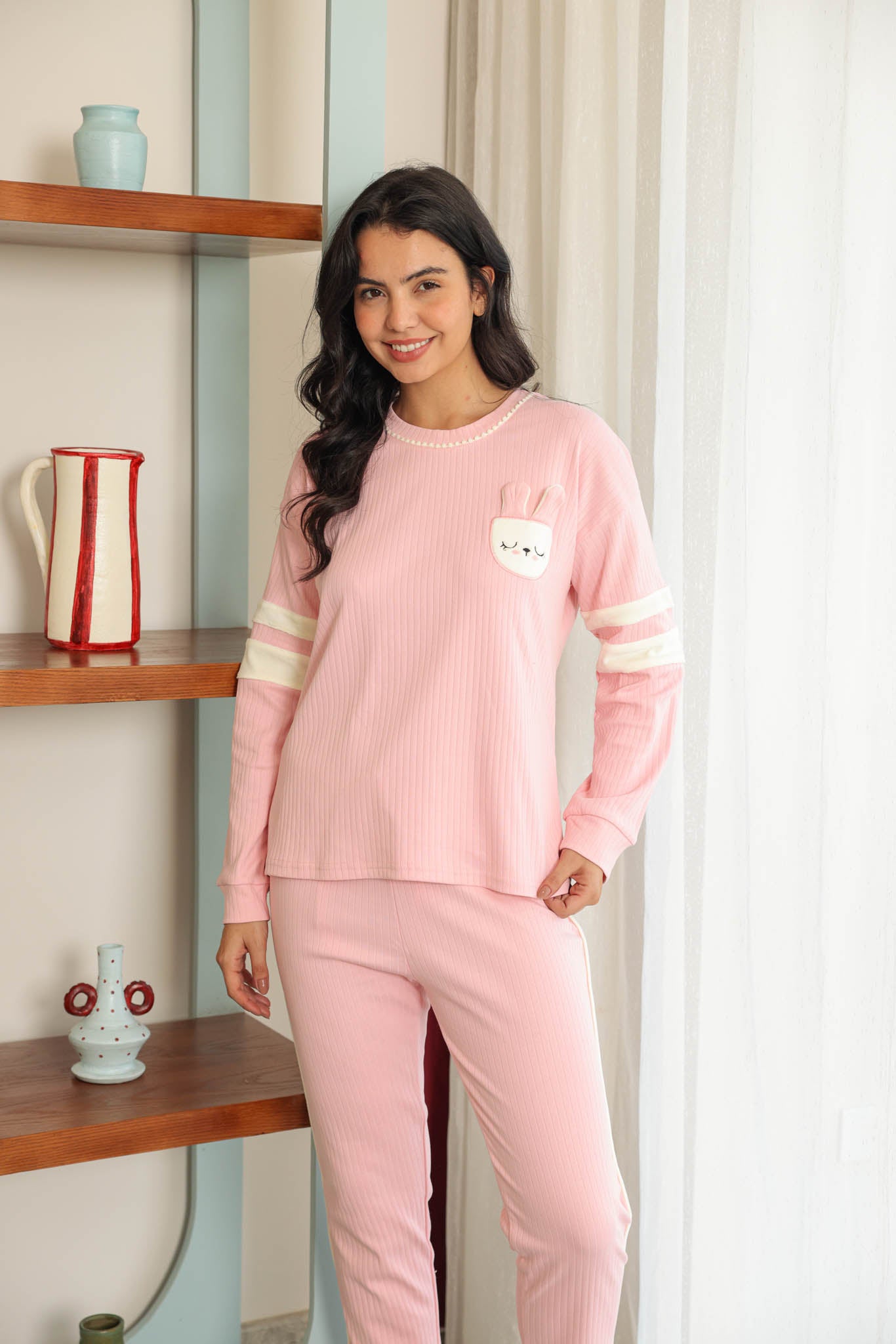 بيجاما حريمي انترلوك  تطريز علي الصدر