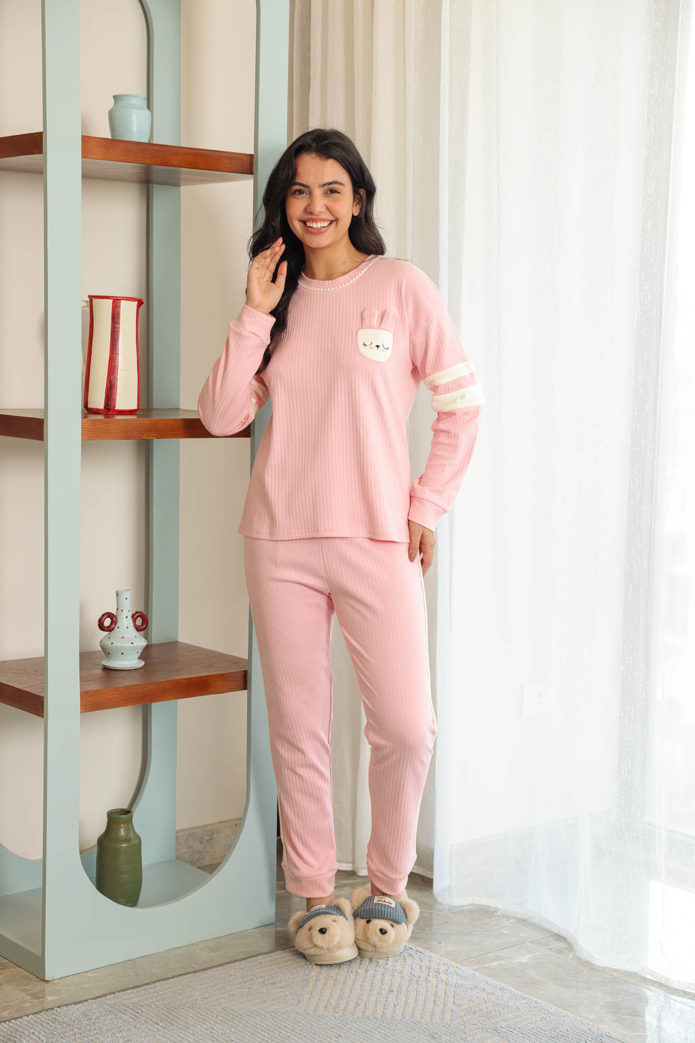 بيجاما حريمي انترلوك  تطريز علي الصدر