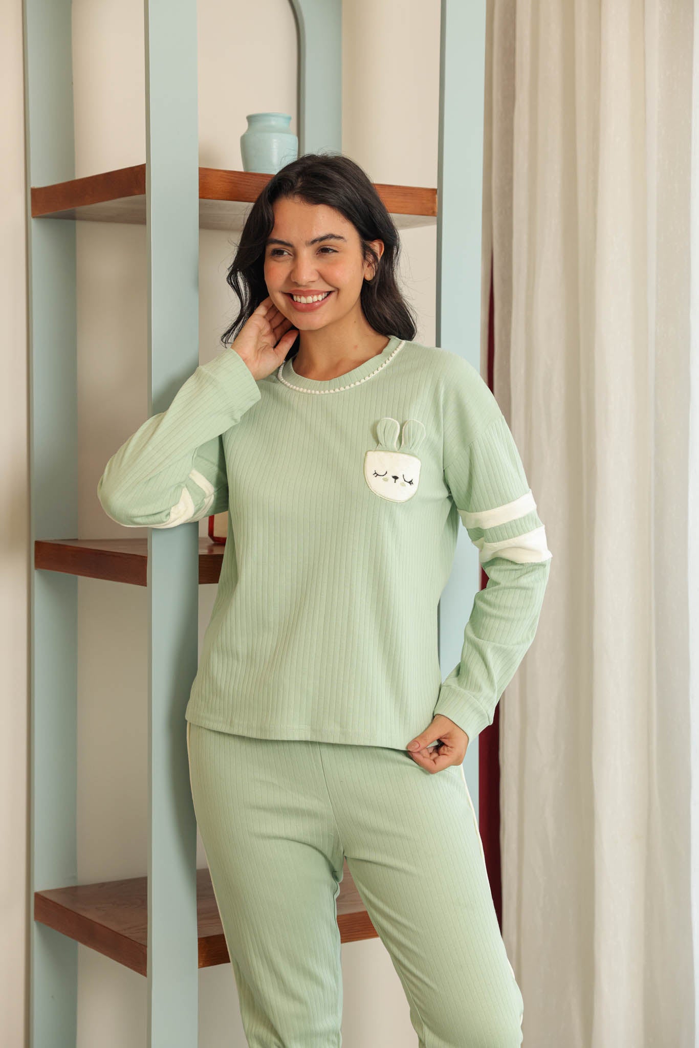 بيجاما حريمي انترلوك  تطريز علي الصدر