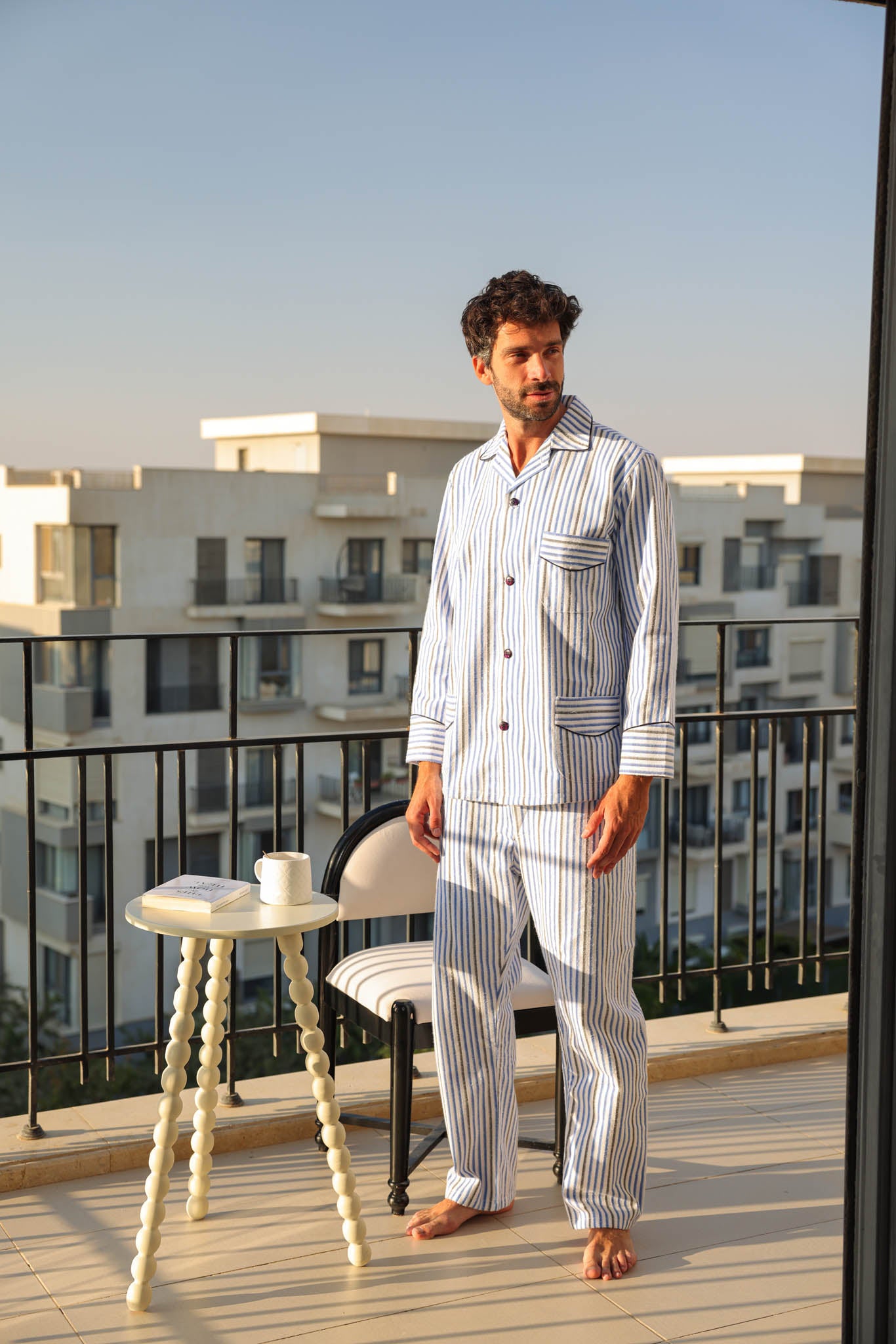 بيجاما كاستور قطن مقلم بالطول