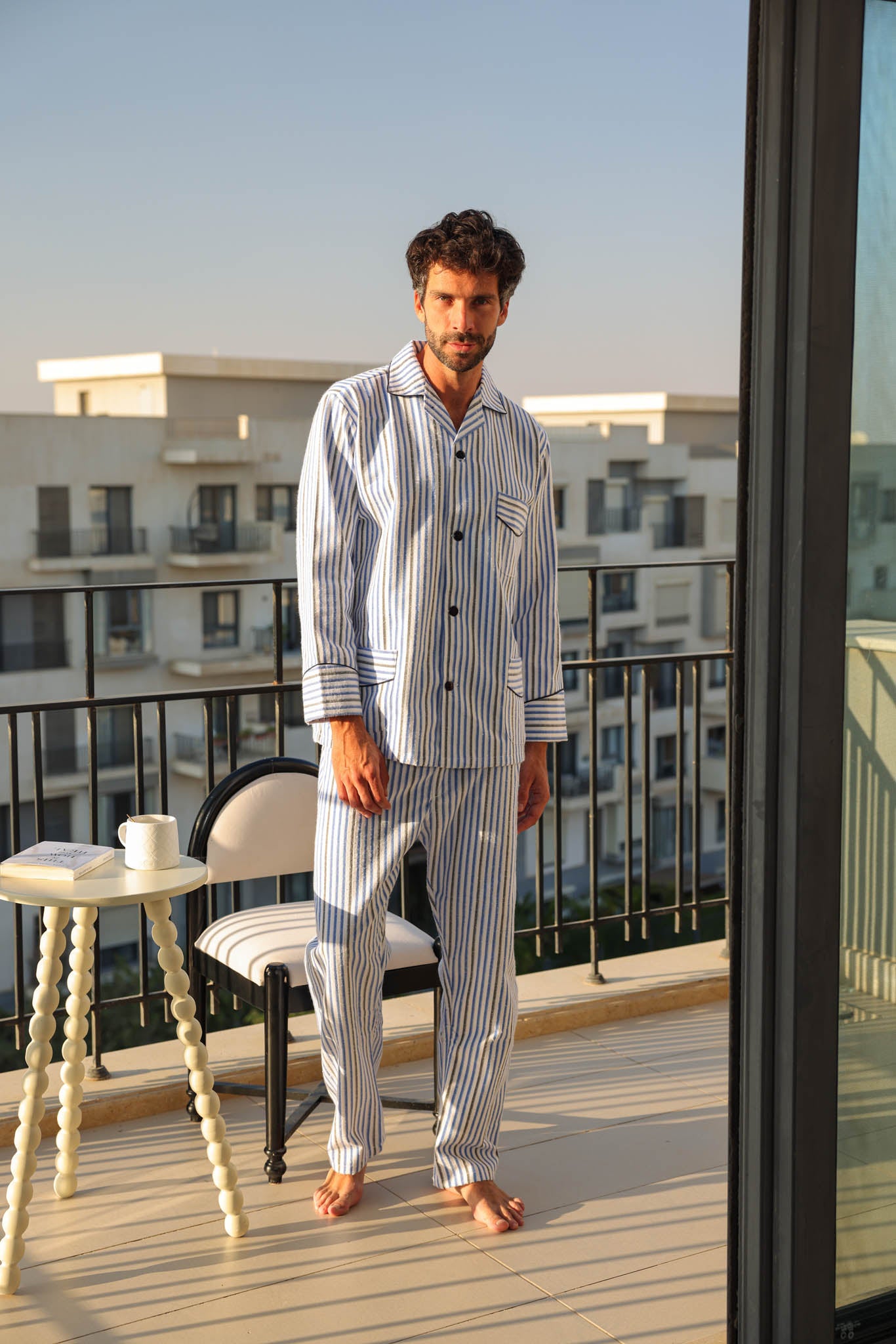 بيجاما كاستور قطن مقلم بالطول