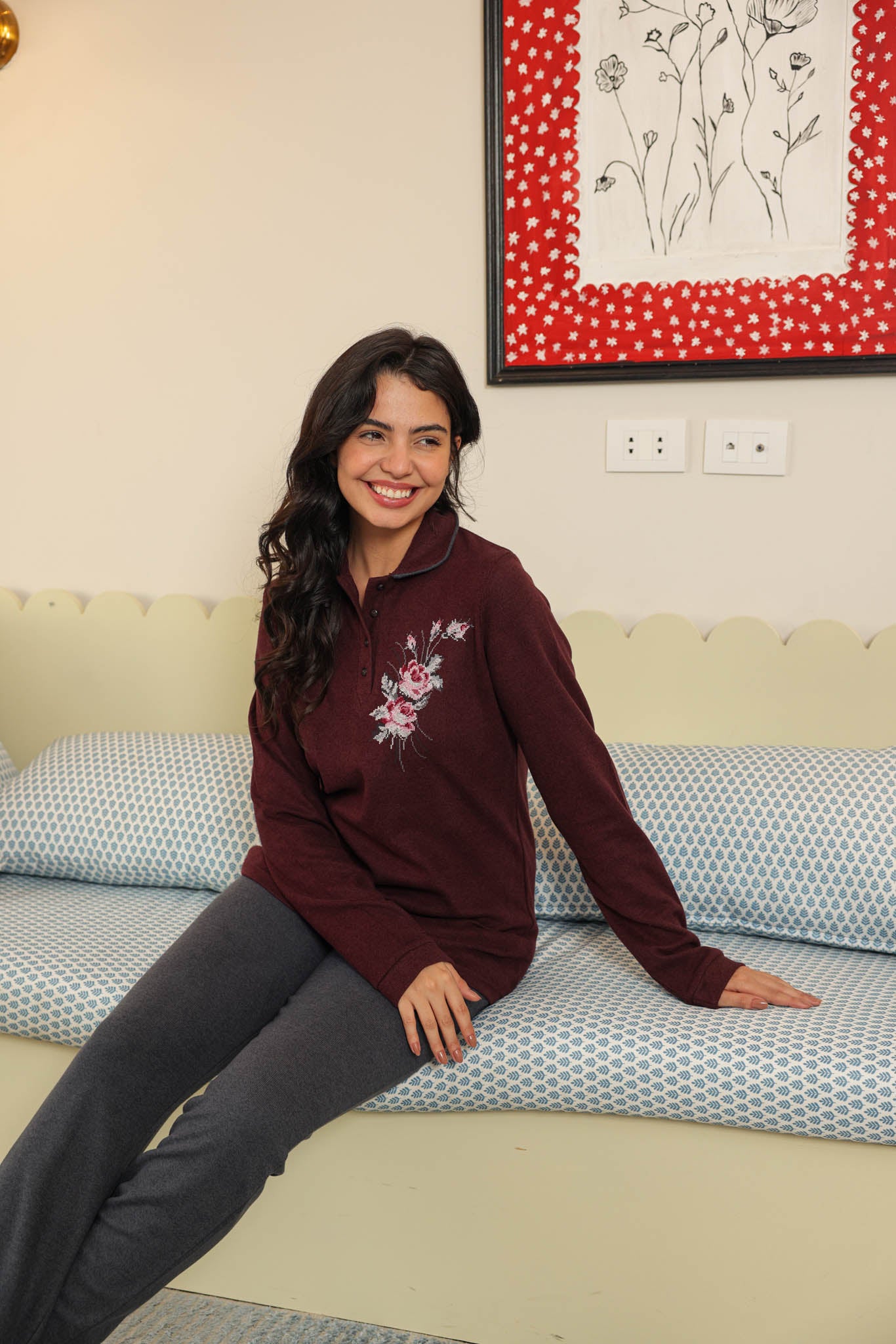 بيجاما كاشمير كوله ومرد مطرز ورد ايتامين