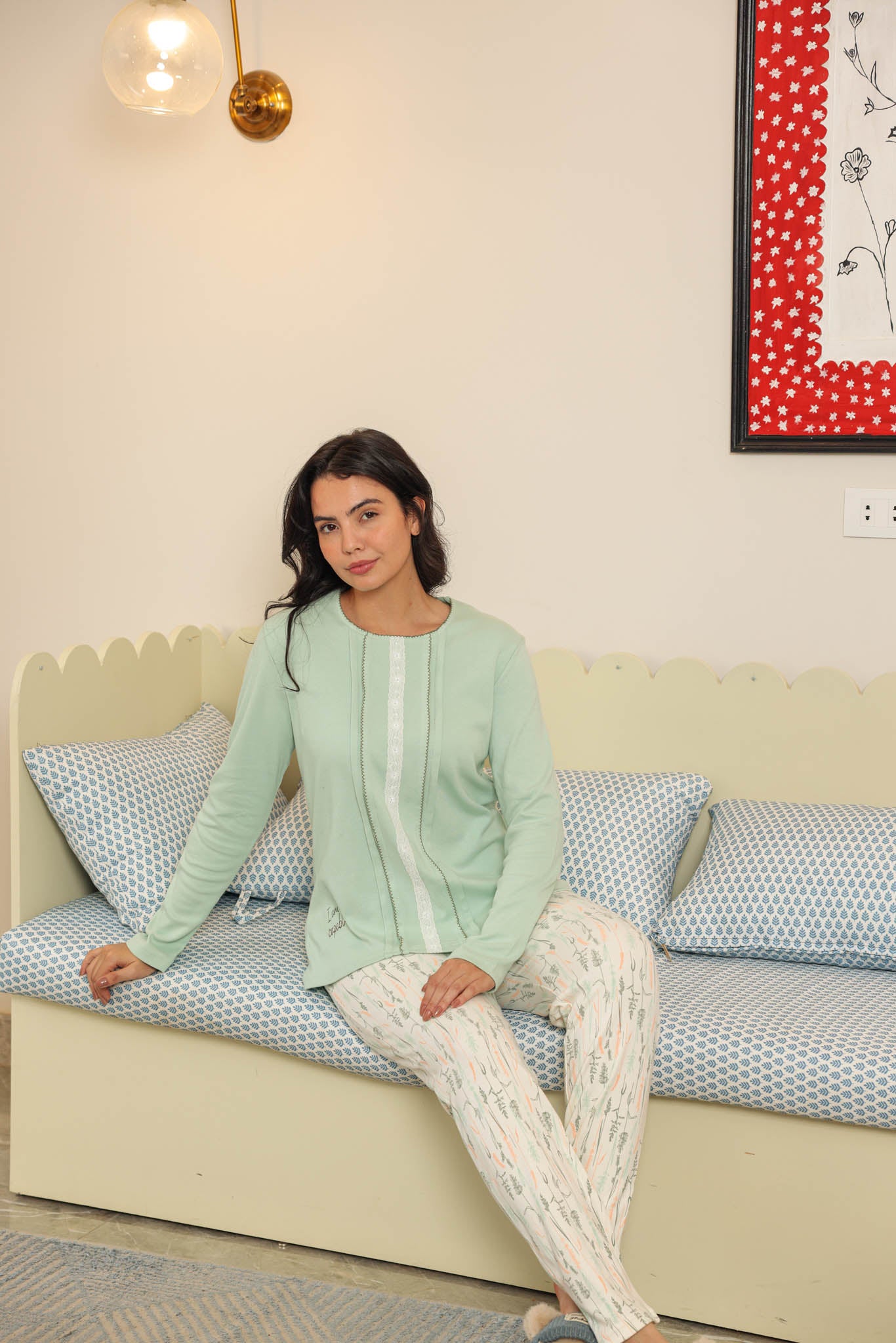 بيجاما ميلتون توب ساده دانتيل بنطلون روتاري