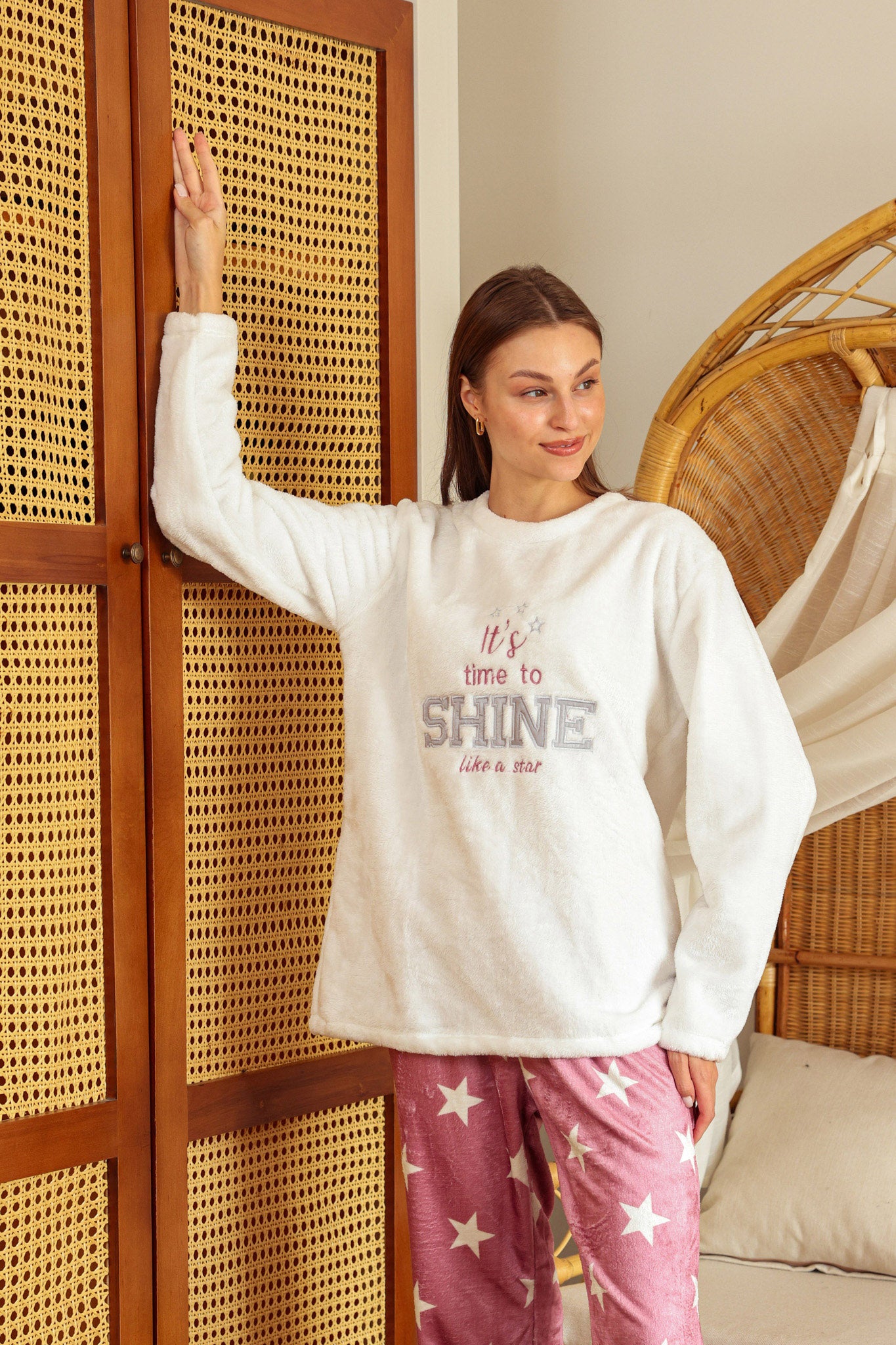 بيجاما بولار shine بنطلون مطبوع نجوم