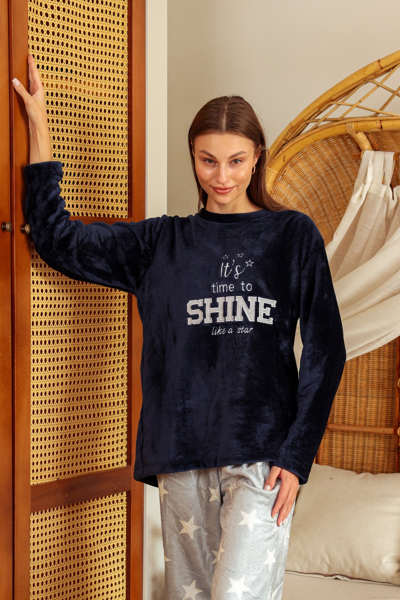 بيجاما بولار shine بنطلون مطبوع نجوم