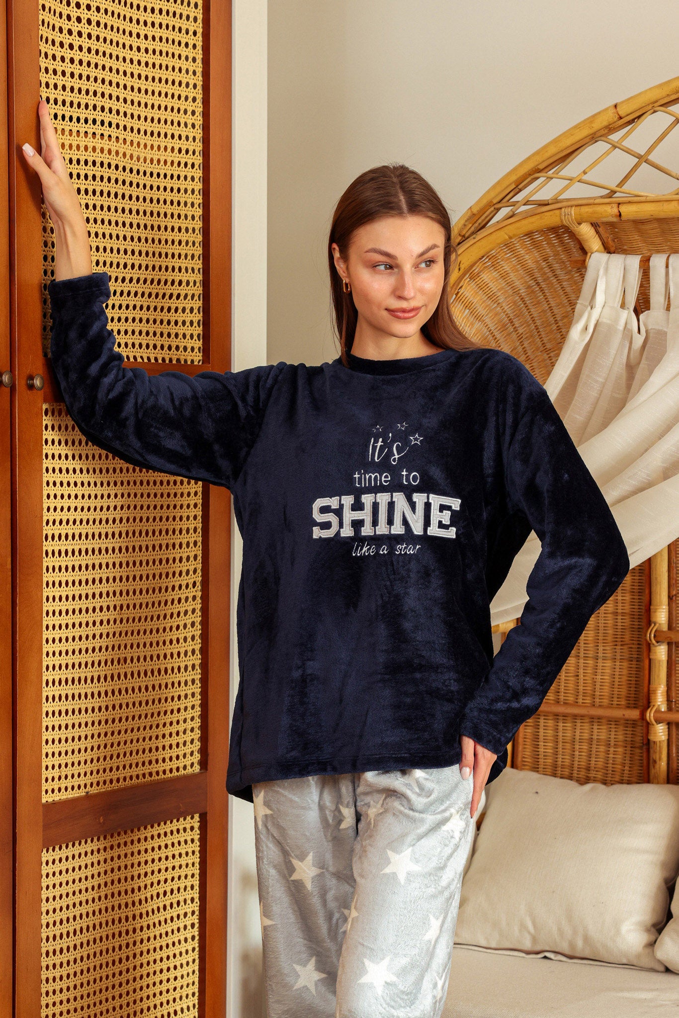 بيجاما بولار shine بنطلون مطبوع نجوم
