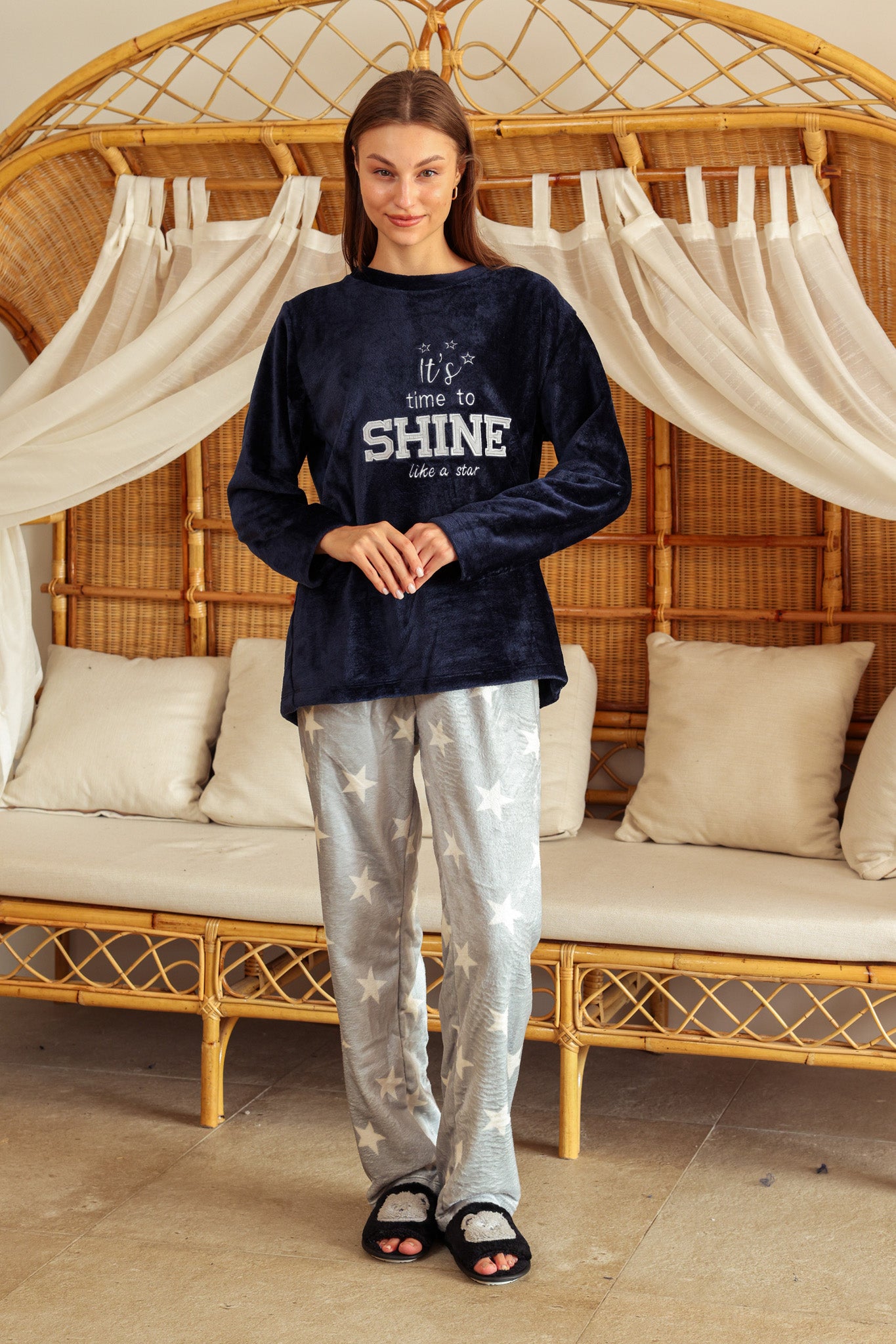 بيجاما بولار shine بنطلون مطبوع نجوم